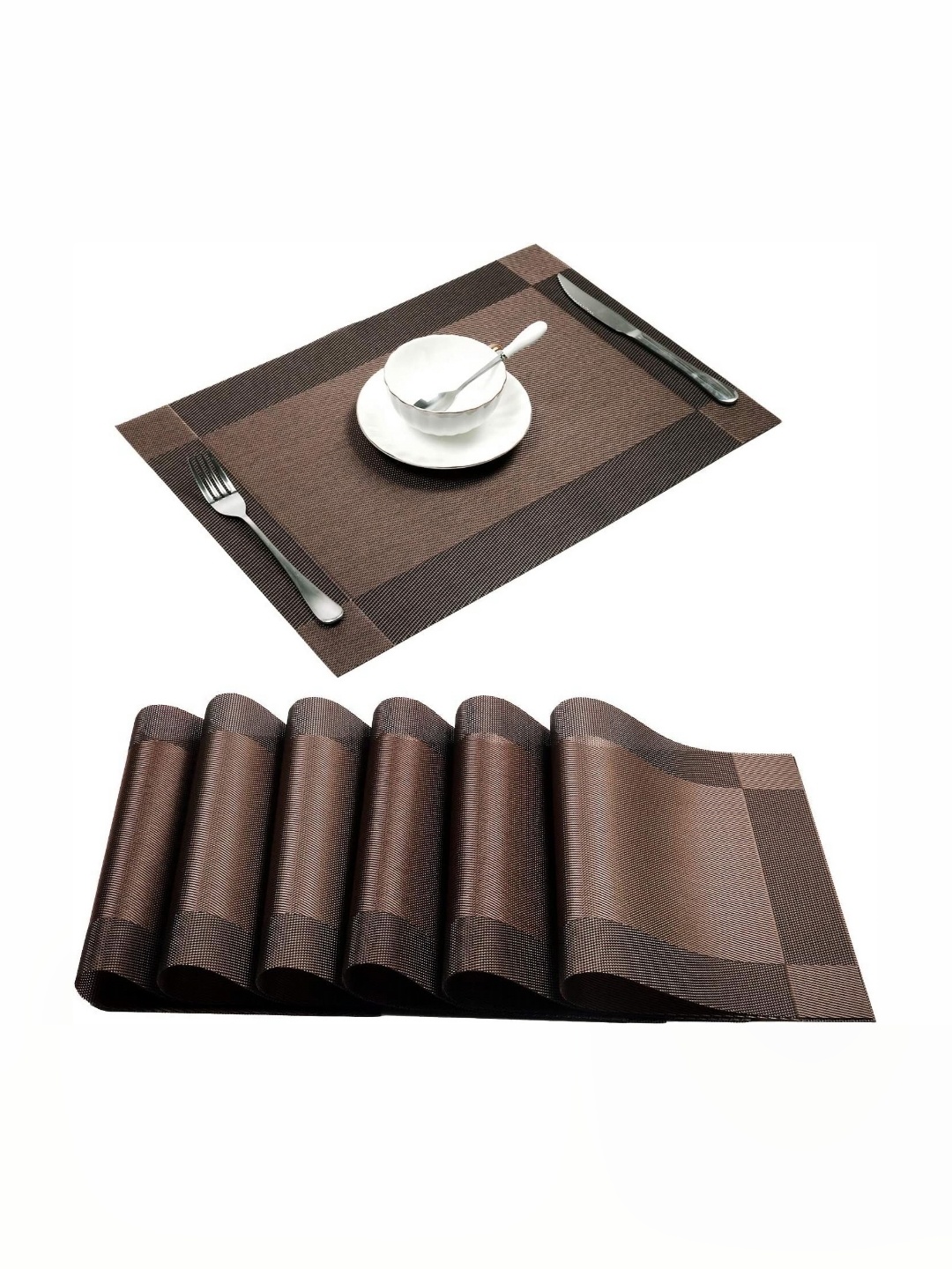 

We3 Brown 6 Pieces Textured Rectangle Table Placemats