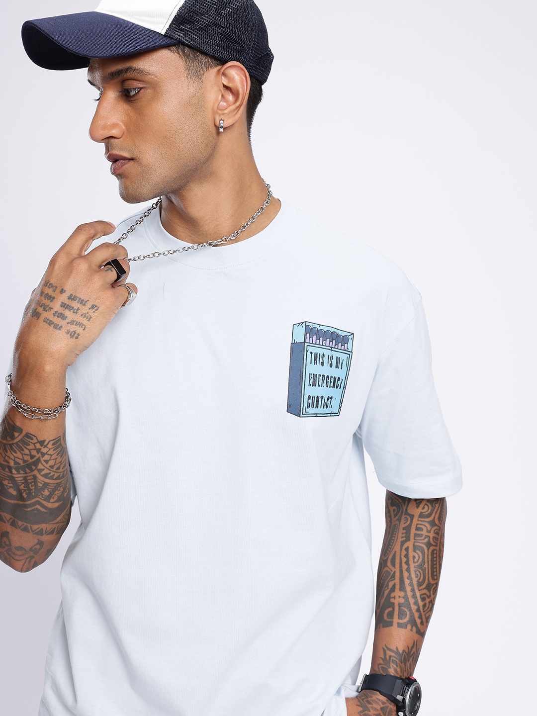 

glitchez Modern Touch Minimal Printed Relaxed Fit T-shirt, Blue