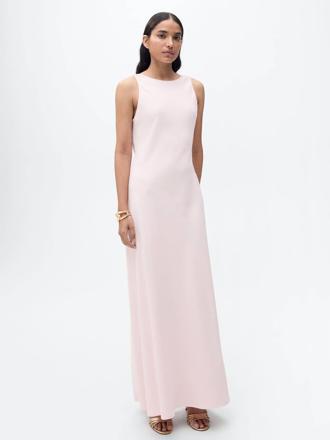 

MANGO Backless Maxi Satin Dress, Peach