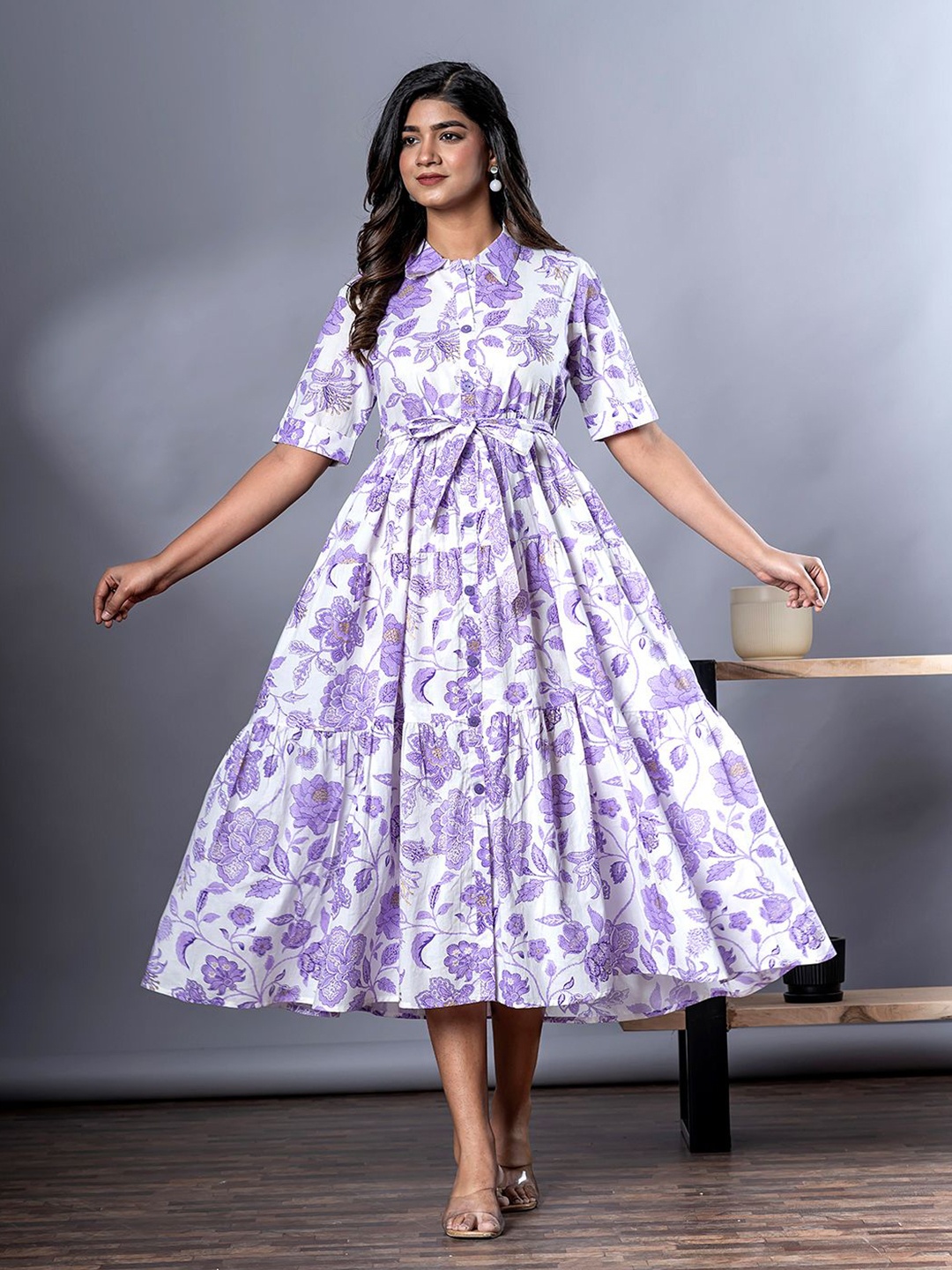 

KALINI Floral Print Fit & Flare Maxi Dress, Purple