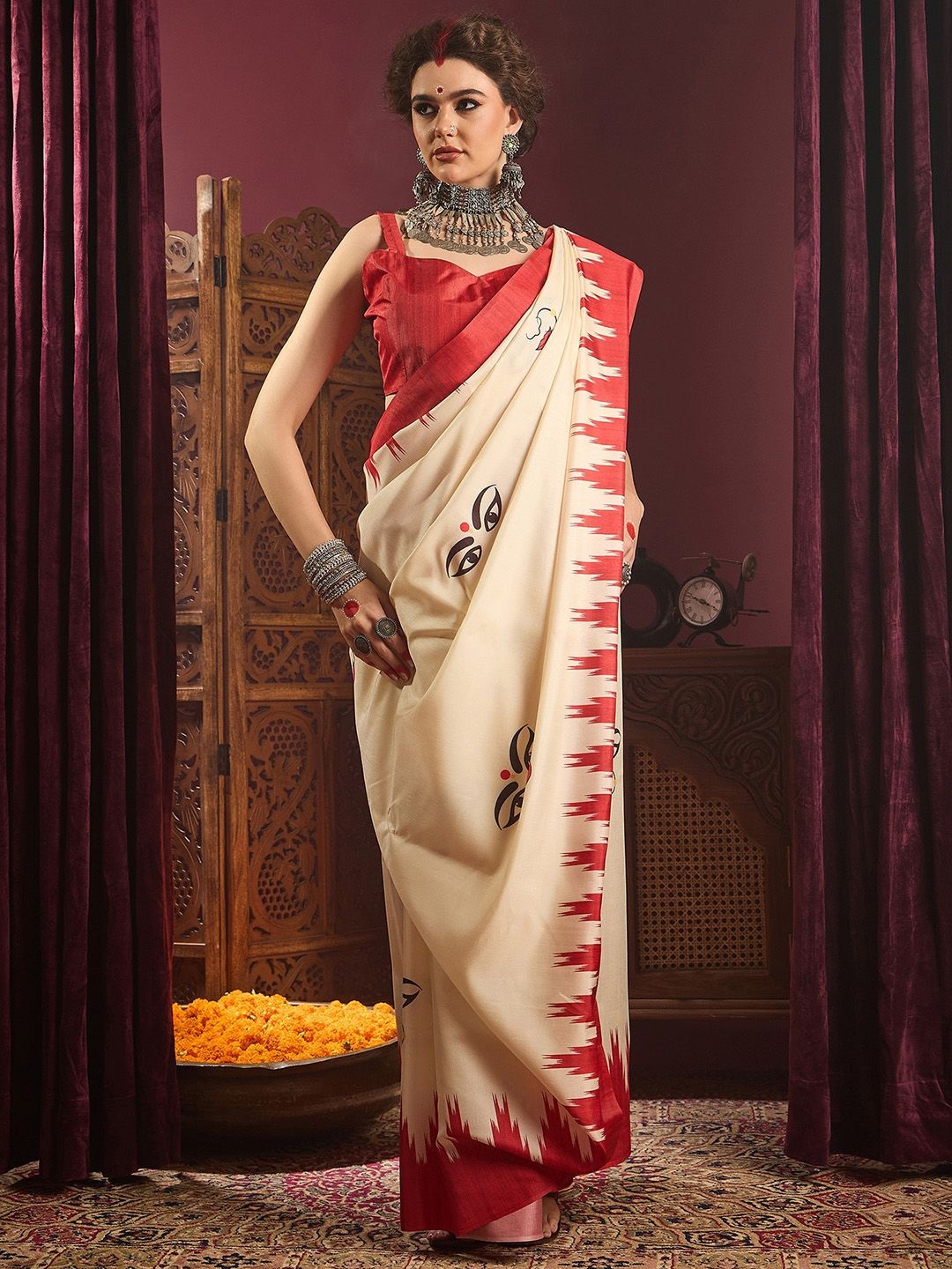 

Mitera Ethnic Motifs Silk Blend Garad Saree, Off white