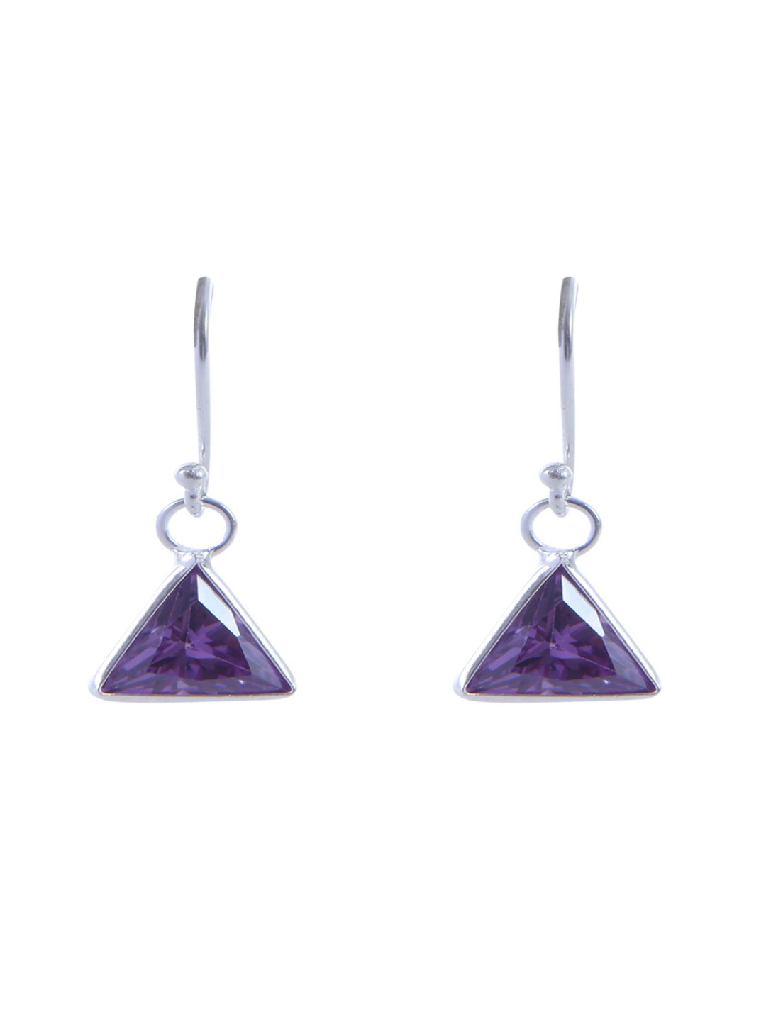 

Abhooshan 92.5 Sterling Silver Silver-Plated CZ Studded Triangular Shaped Drop Earrings, Purple