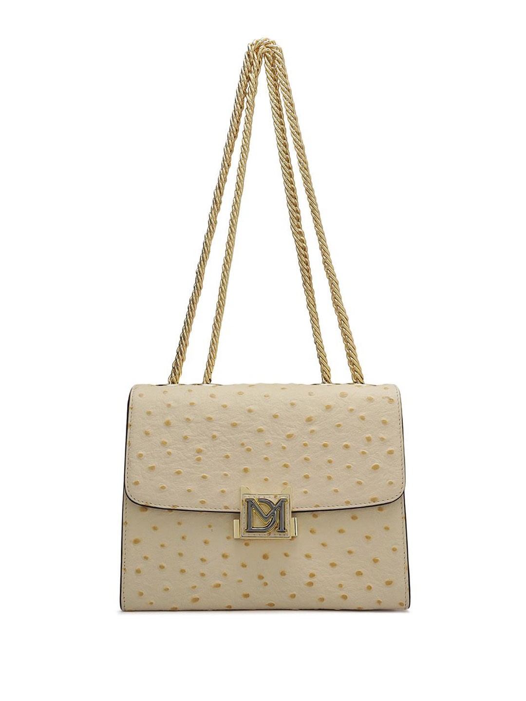 

Da Milano Textured Leather Structured Shoulder Bag with Cut Work, White