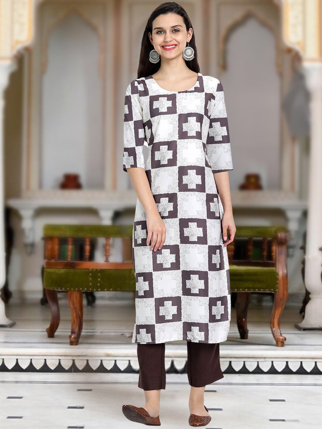 

Moda Rapido Geometric Printed Round Neck Straight Kurta, White