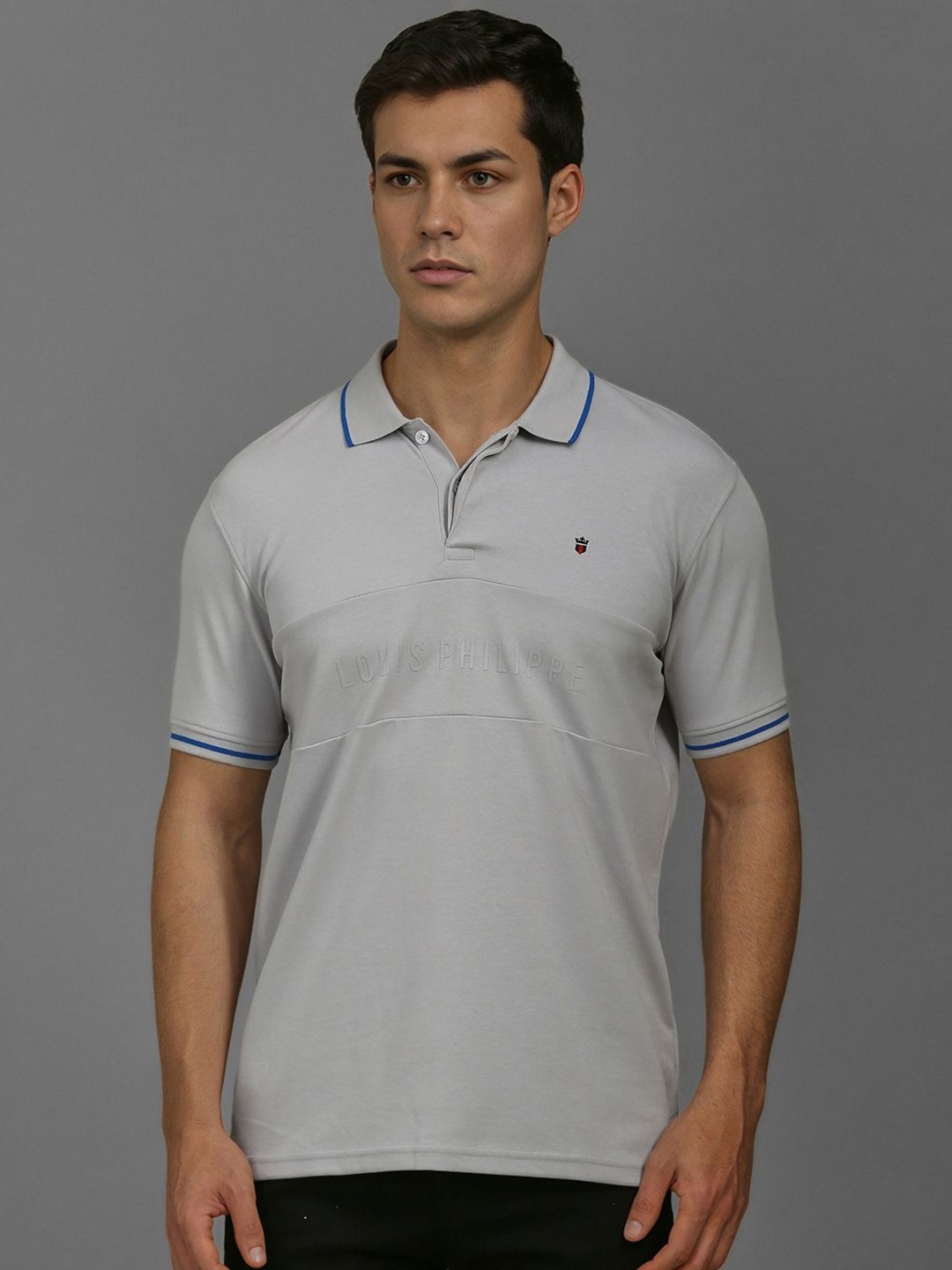 

Louis Philippe Sport Men Polo Collar Applique Slim Fit T-shirt, Grey