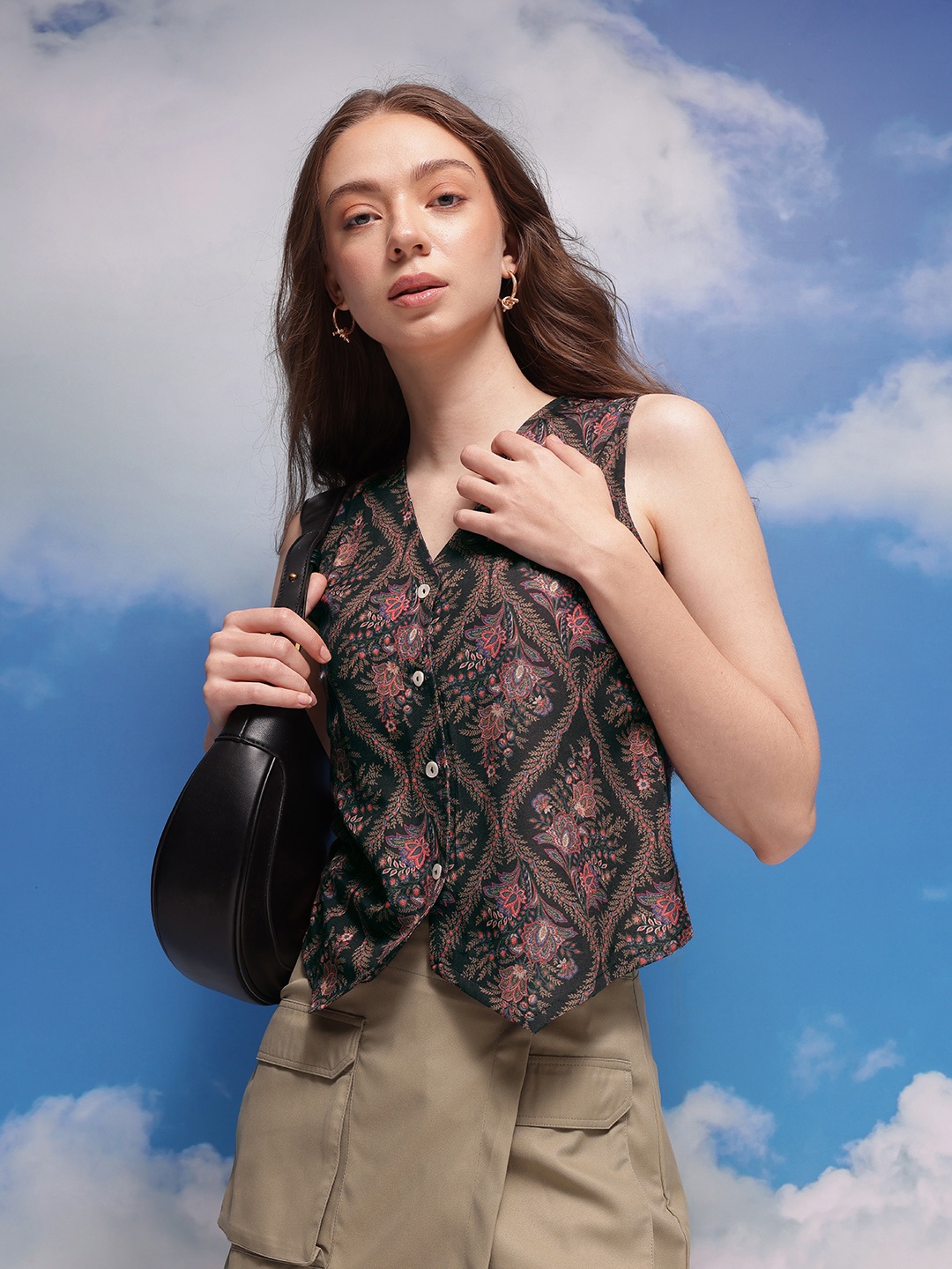

CORSICA Indie Floral Printed Vest, Black