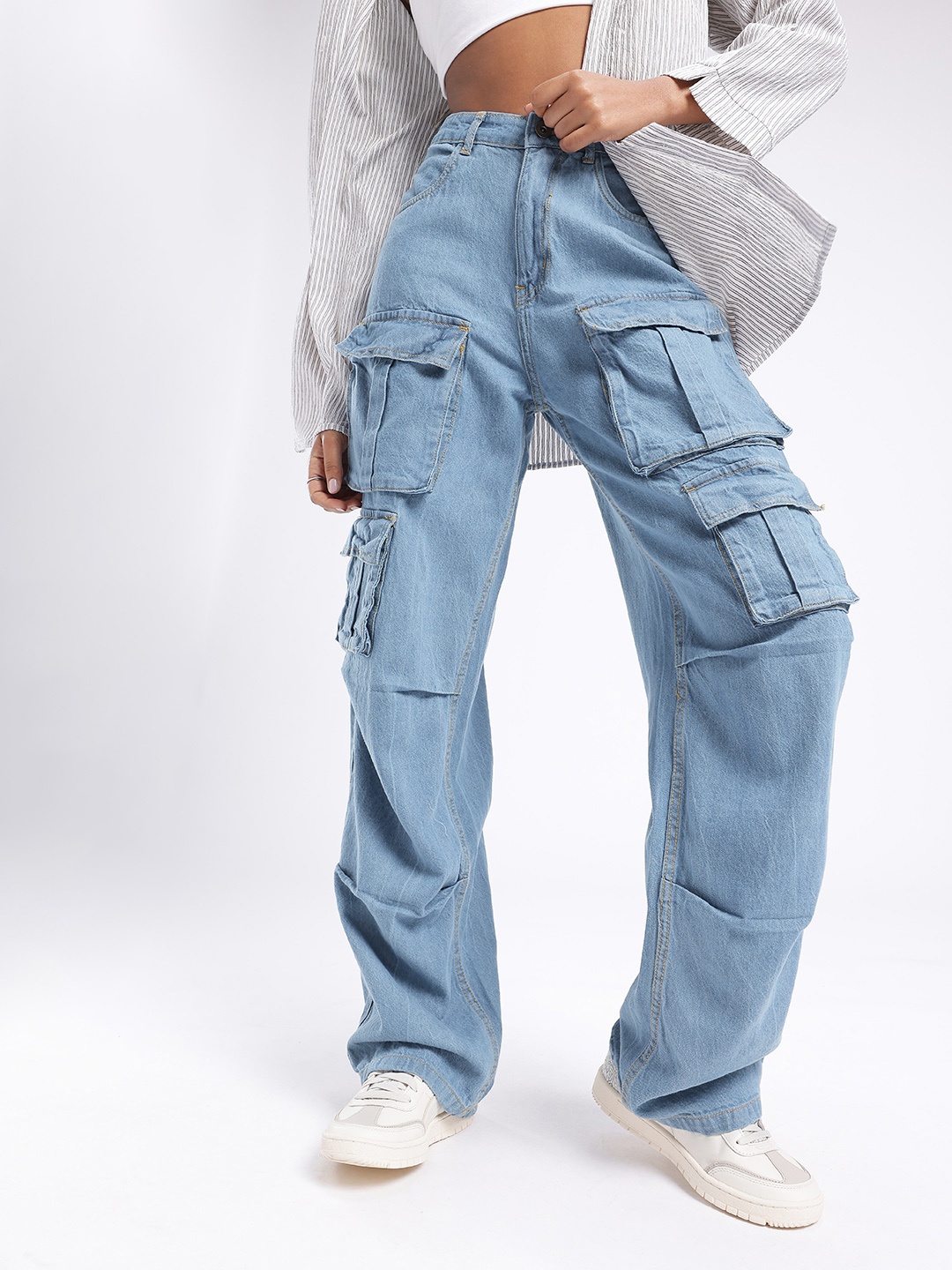 

DressBerry Women Street Cool Relaxed Fit Cargo Style Jeans, Blue