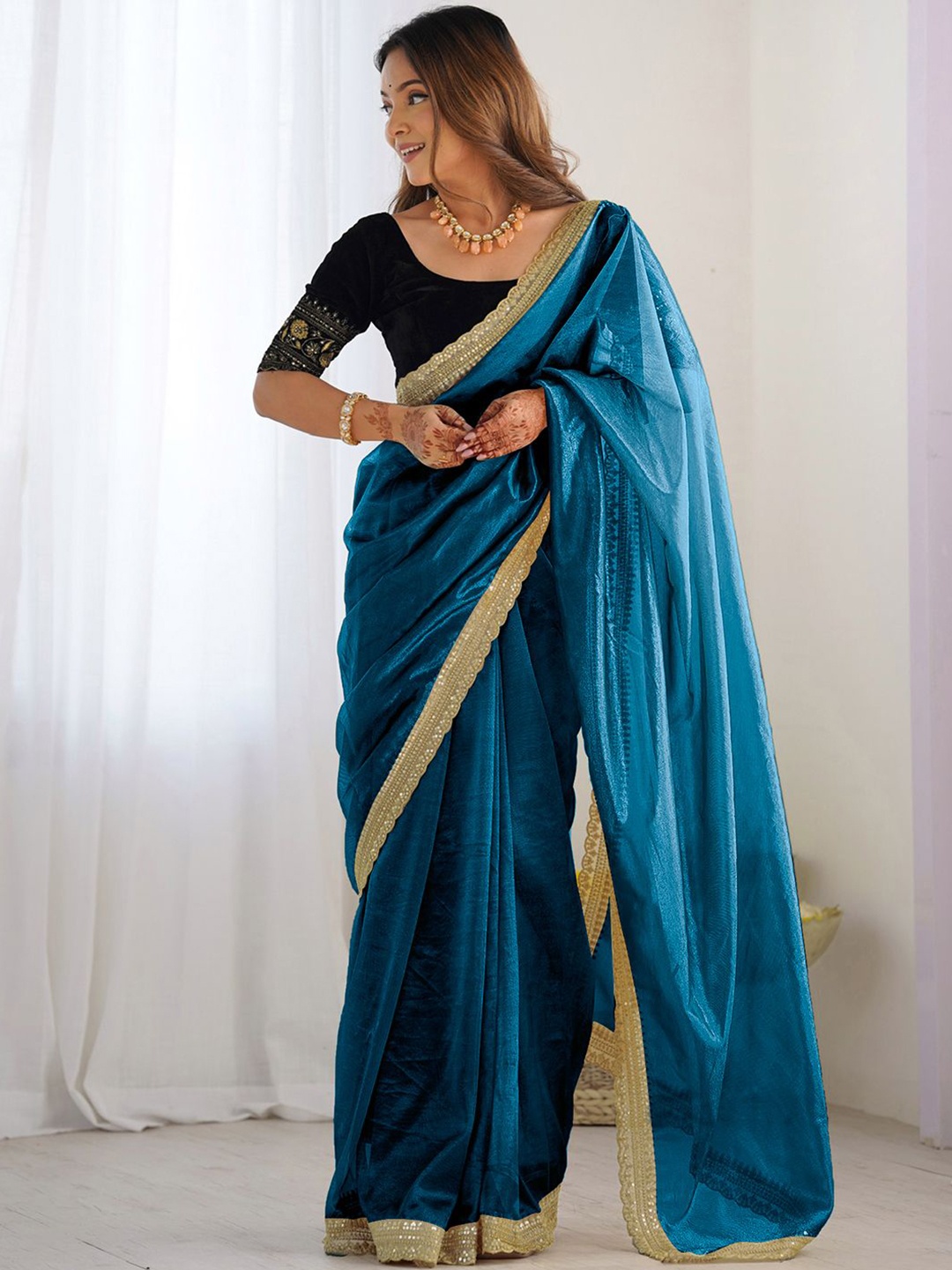 

Satrani Sequinned Supernet Saree, Blue