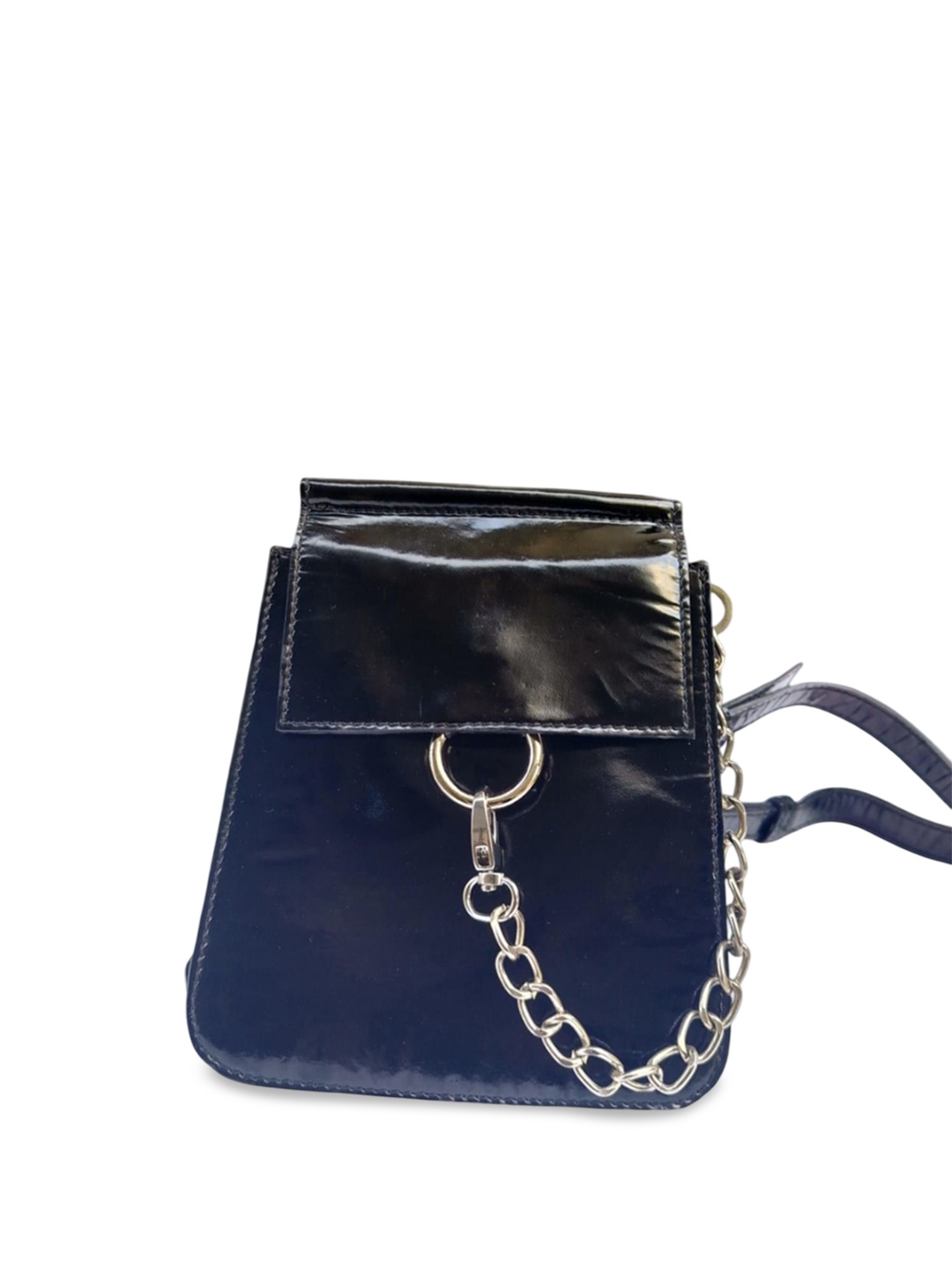 

PERKED Leather Structured Sling Bag with Tasselled, Black