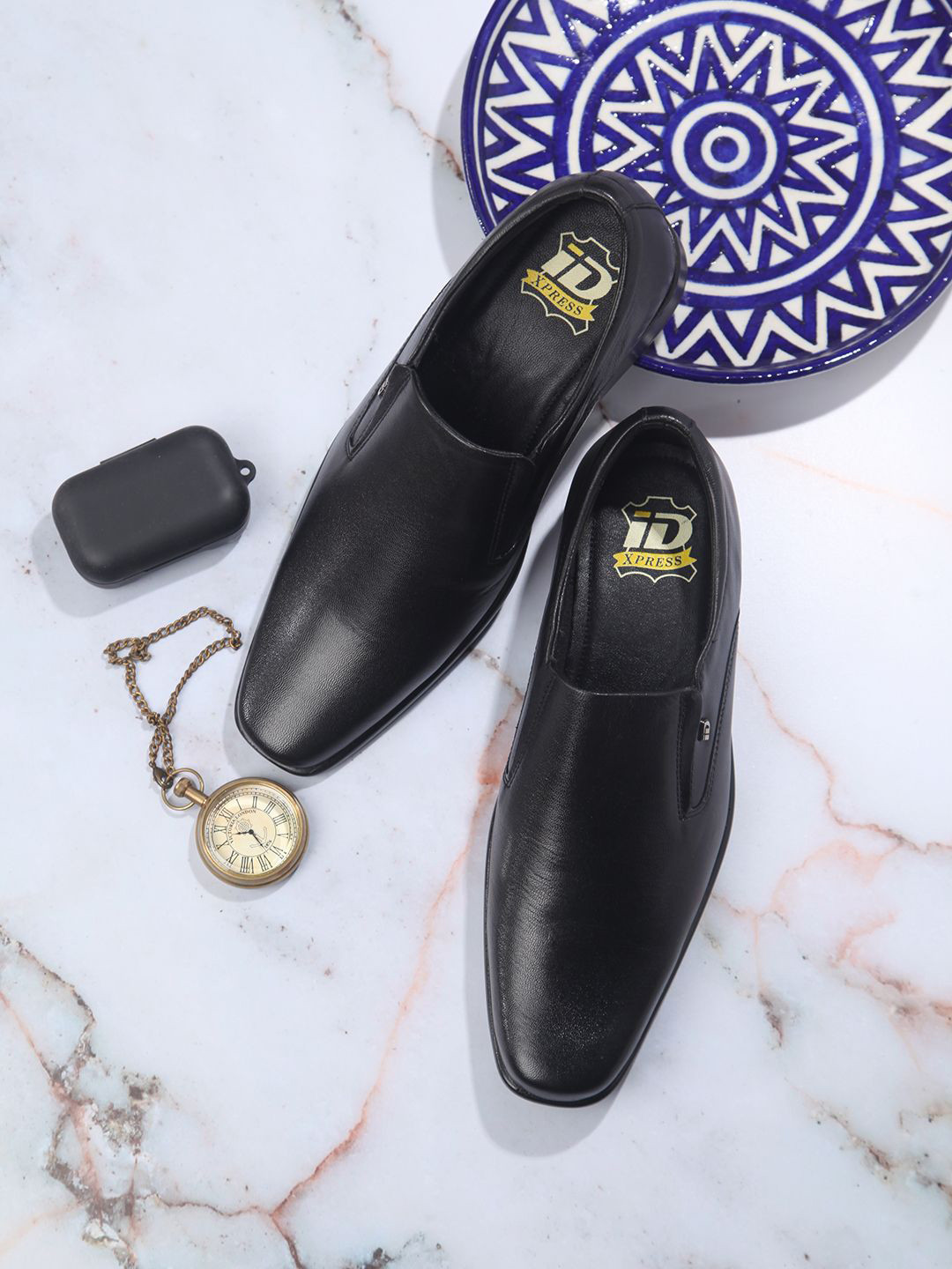 

ID Men Leather Formal Slip On Shoes, Black
