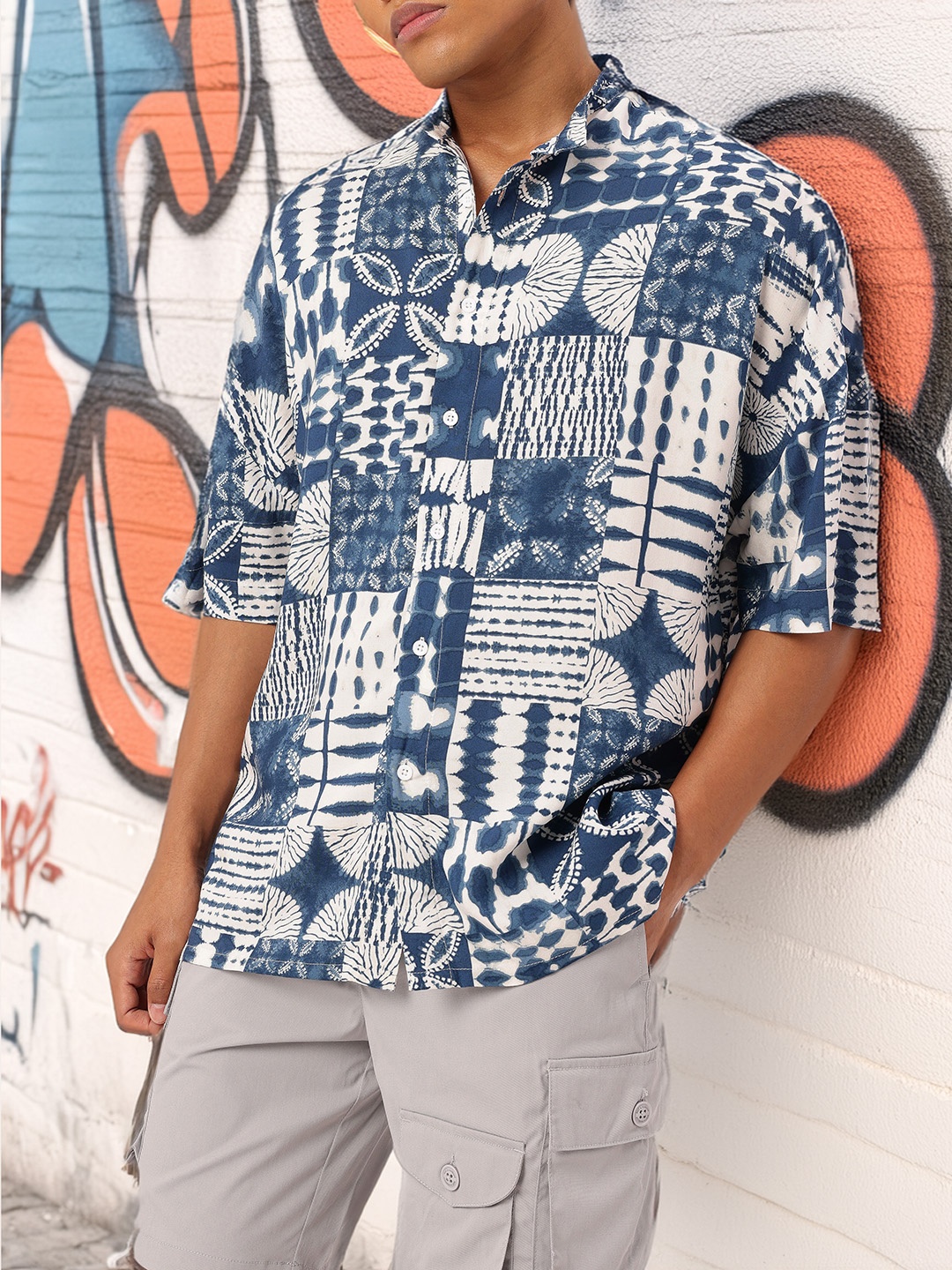 

Kook N Keech Indie Street Ethnic Motifs Printed Oversized Fit Shirt, Blue