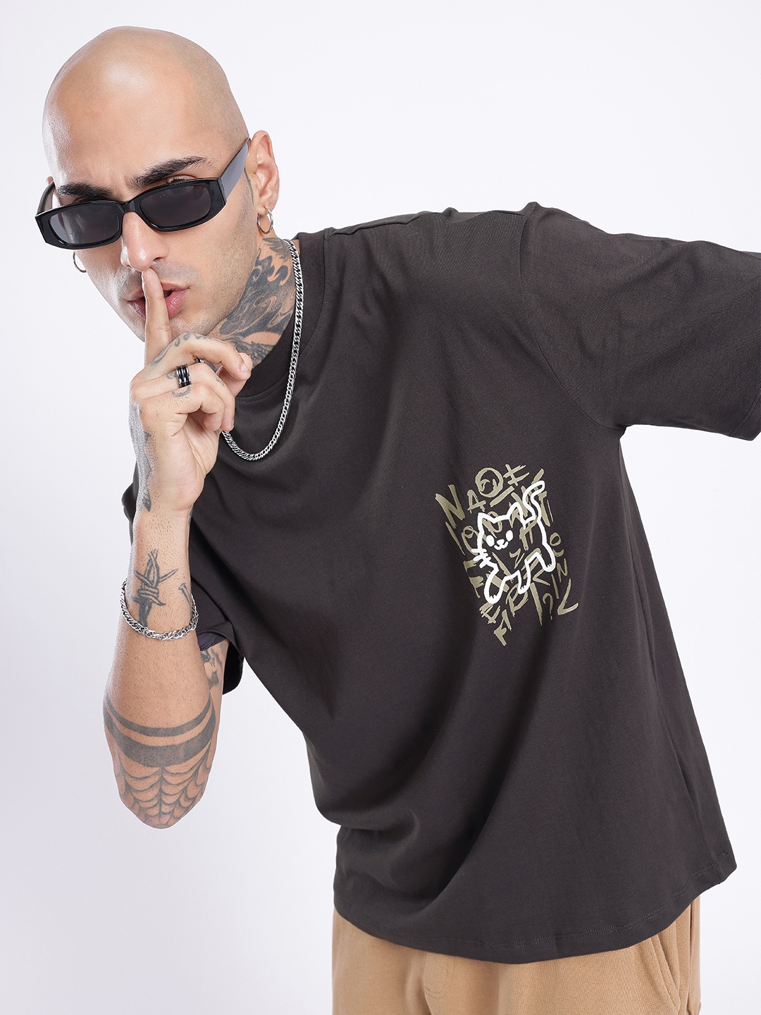 

glitchez Urban Vibe Typography Printed Relaxed Fit T-shirt, Charcoal