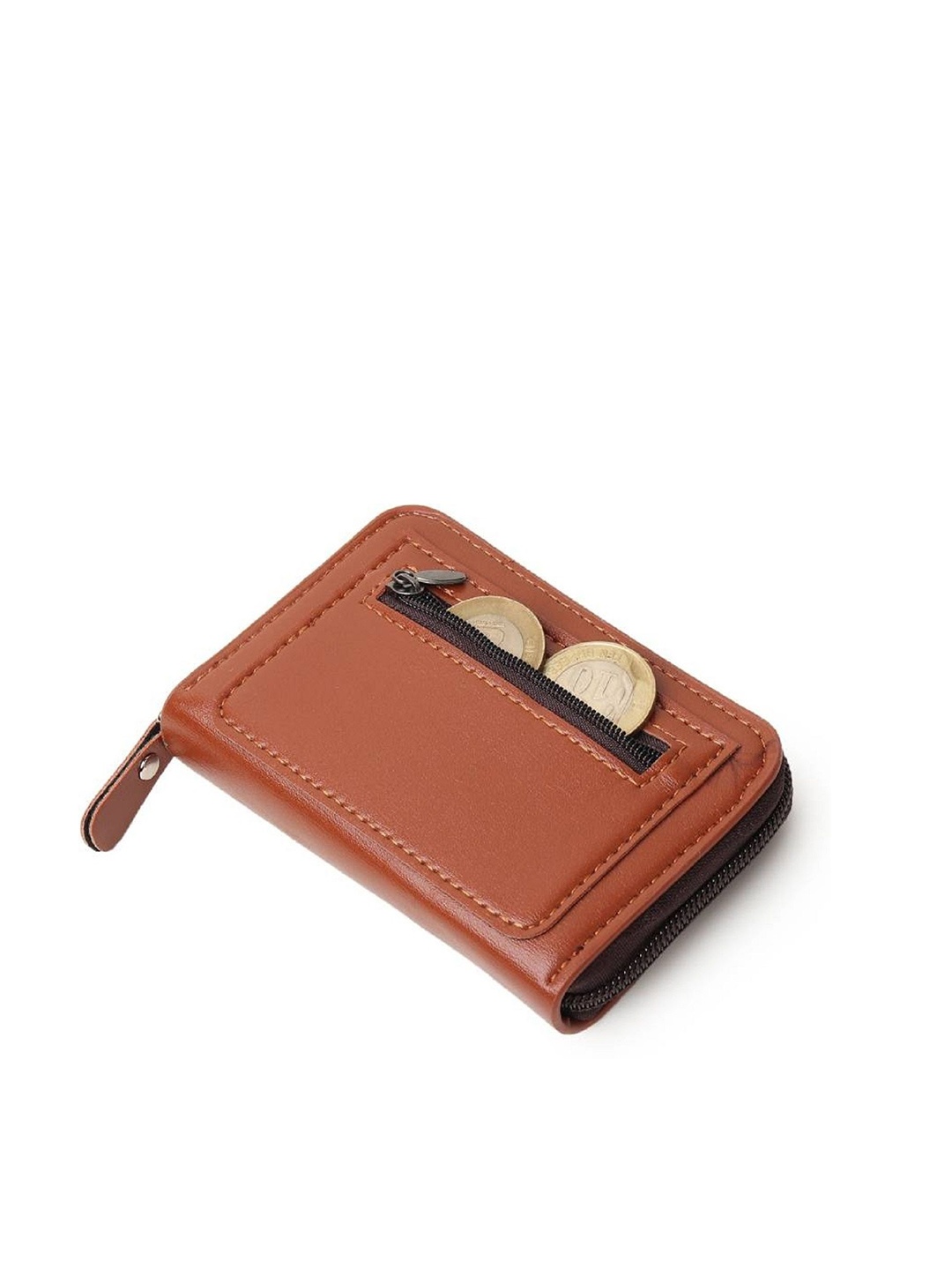 

WATCHSTAR Men Zip Detail Leather Card Holder, Brown