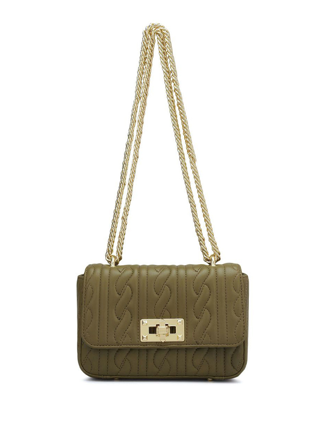 

Da Milano Textured Leather Structured Shoulder Bag with Quilted, Green