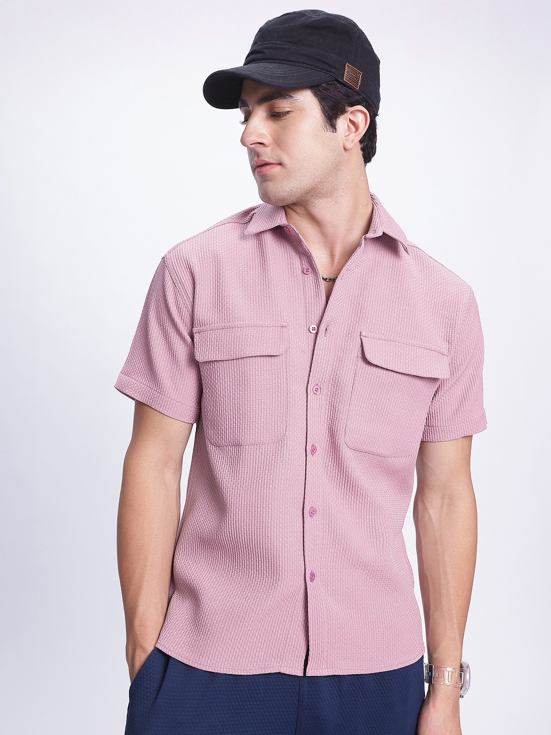 

glitchez Textured Breeze Oversized Shirt, Pink