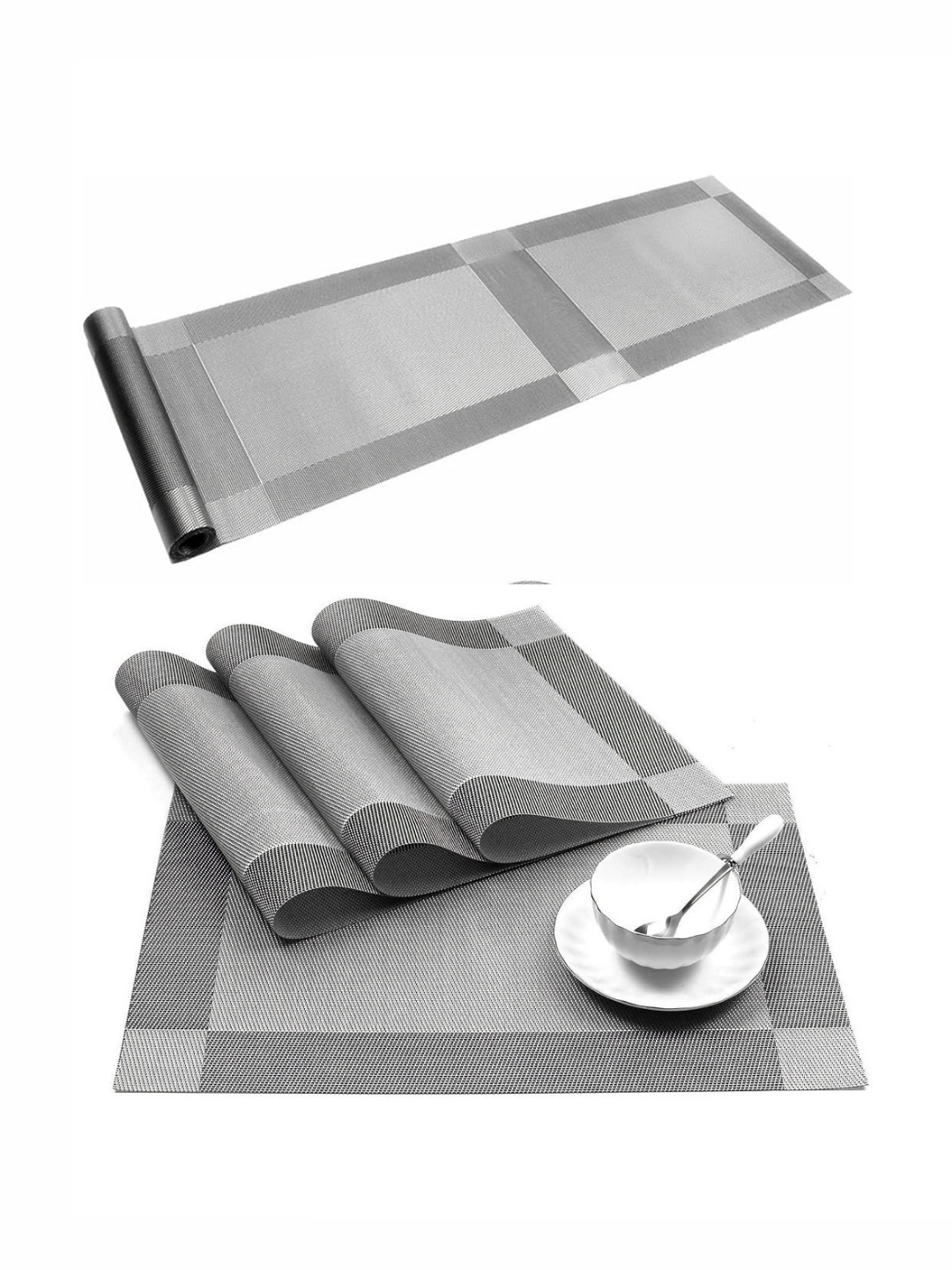 

We3 Silver-Toned 5 Pieces Geometric Textured Table Linen Sets