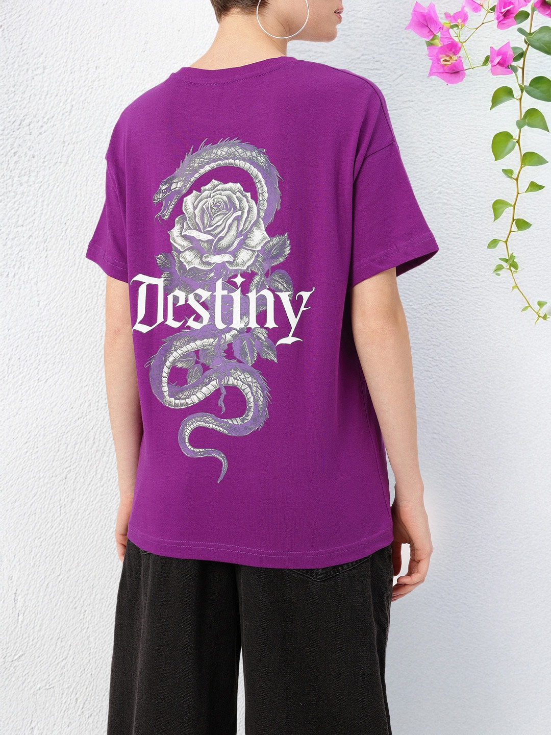 

DressBerry Rebel Destiny Printed Drop Shoulder Relaxed Fit T-shirt, Purple
