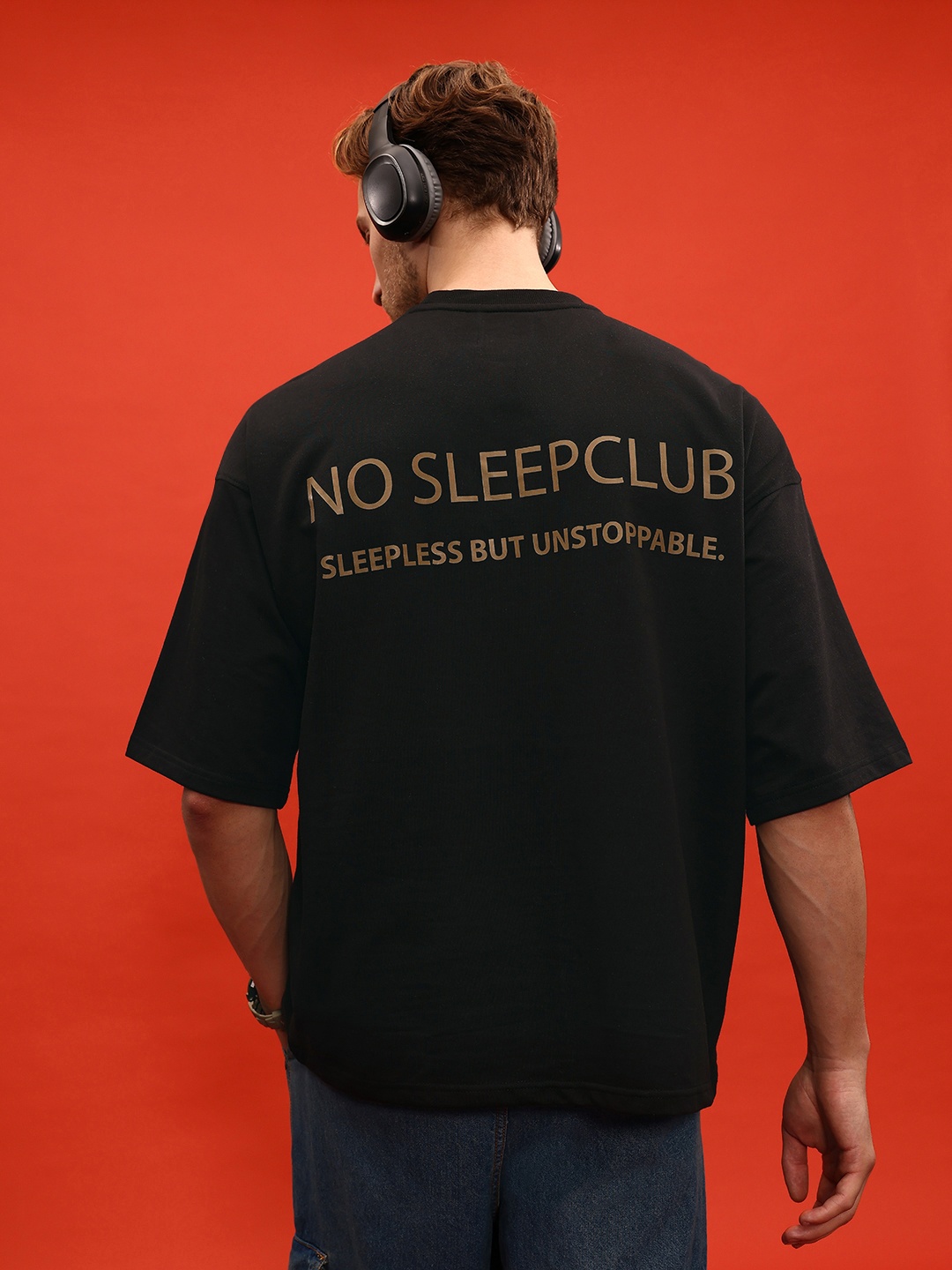 

glitchez Elevated Basics Printed Drop-Shoulder Short Sleeves Terry Oversized Heavy GSM Tshirt, Black