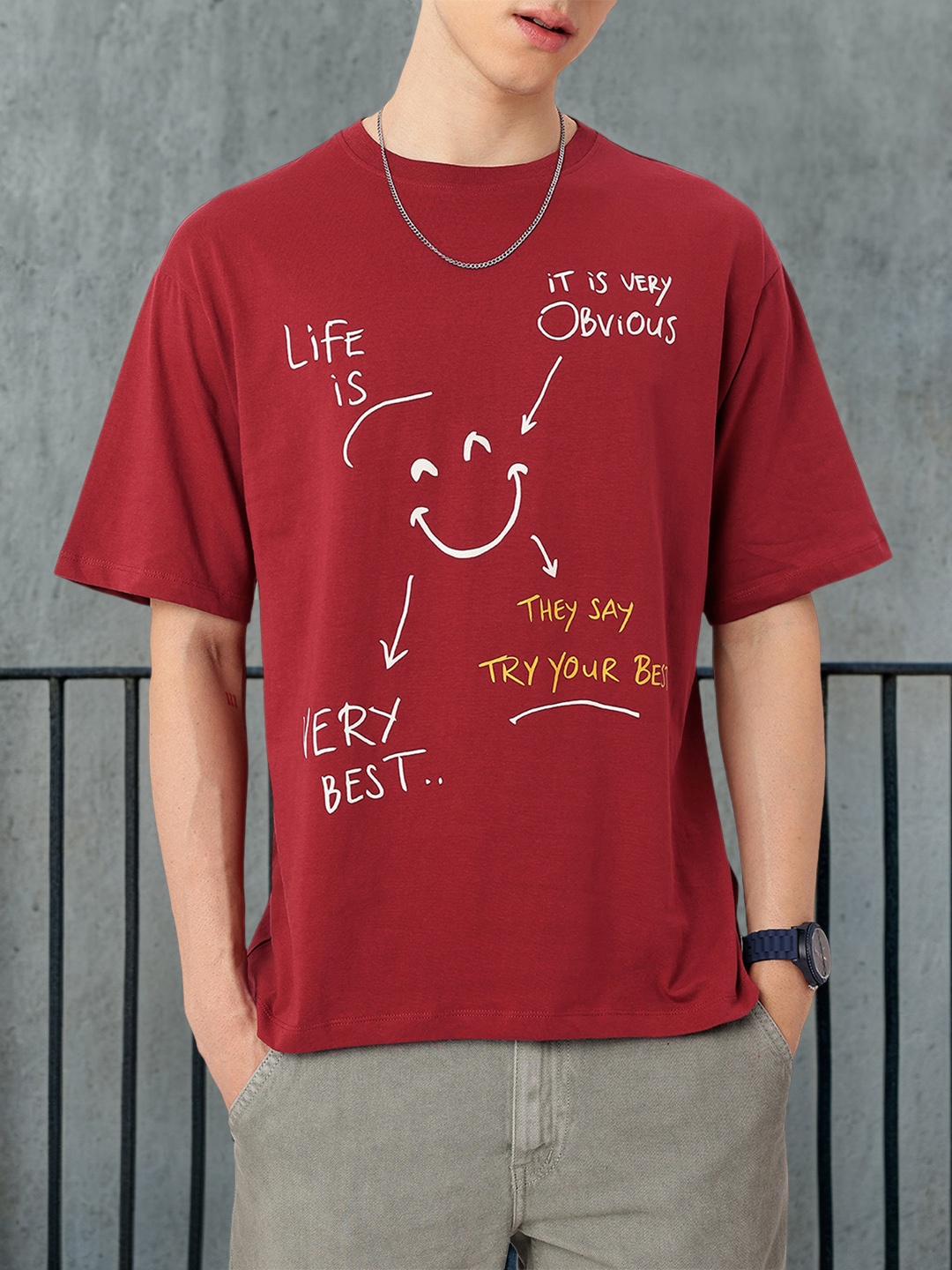 

Kook N Keech Edgy Ultimate Effort Printed Relaxed Fit T-shirt, Maroon