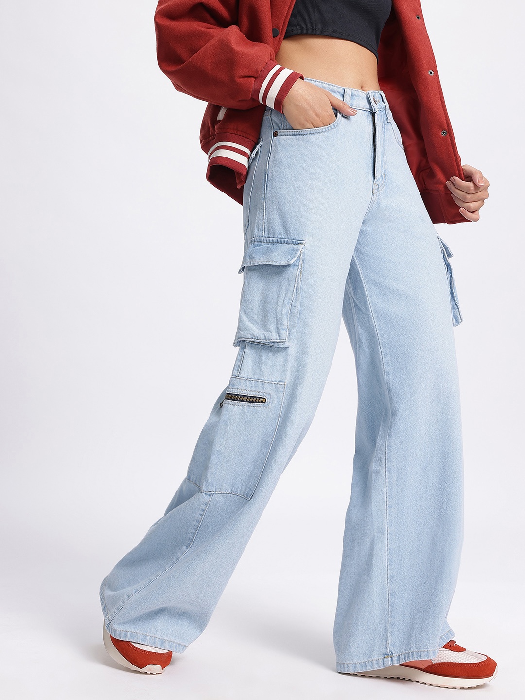 

The Roadster Lifestyle Co. Women Classic Cuts Wide Leg High-Rise Jeans, Blue