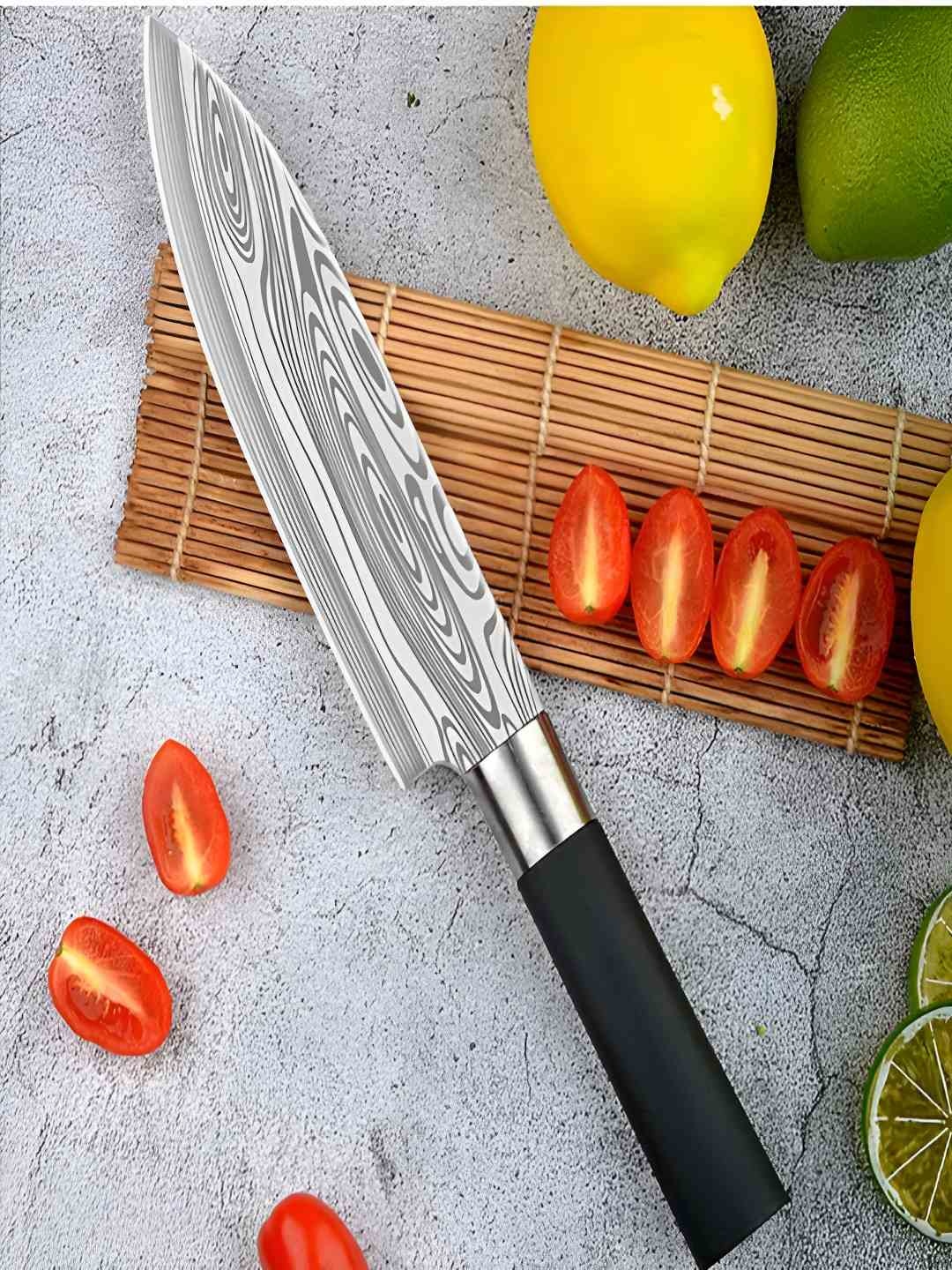 

MACHADO Silver-Toned And Black Stainless Steel Japanese Vegetable Damascus Shun Chef Knife