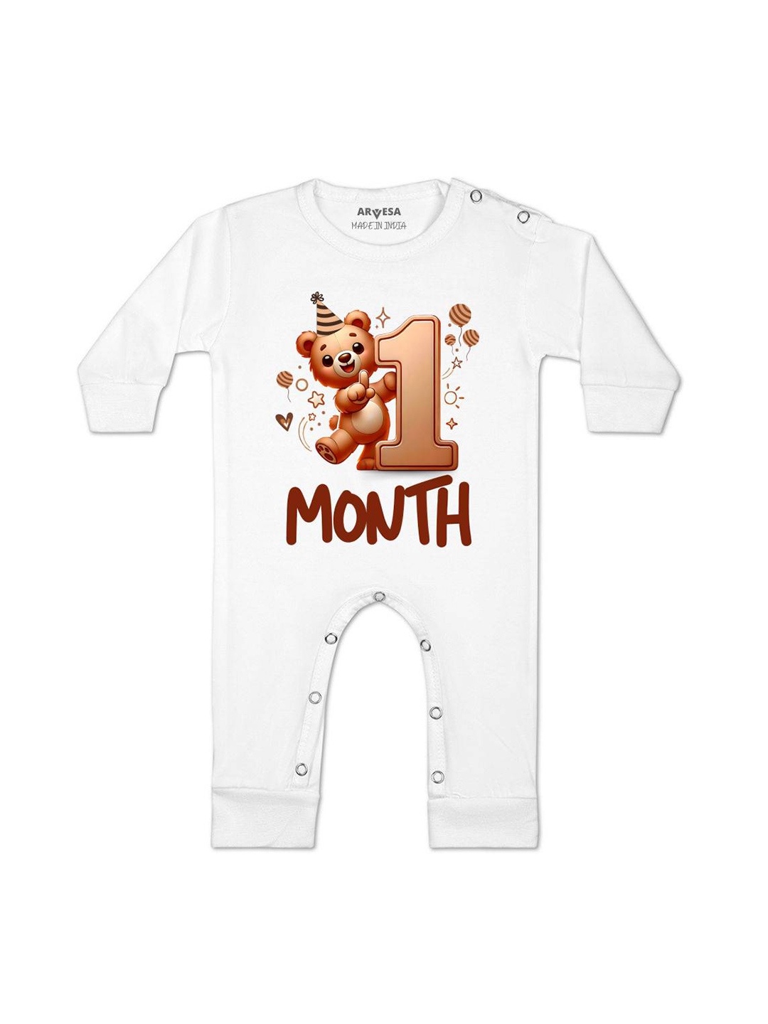 

Arvesa One Month Baby Boy Printed Baby Romper, White