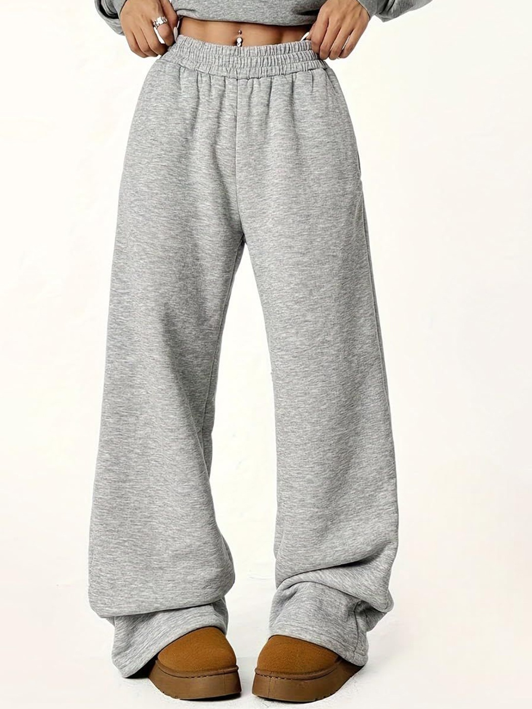 

dockstreet Women Relaxed-Fit Pure Cotton Mid Rise Track Pants, Grey