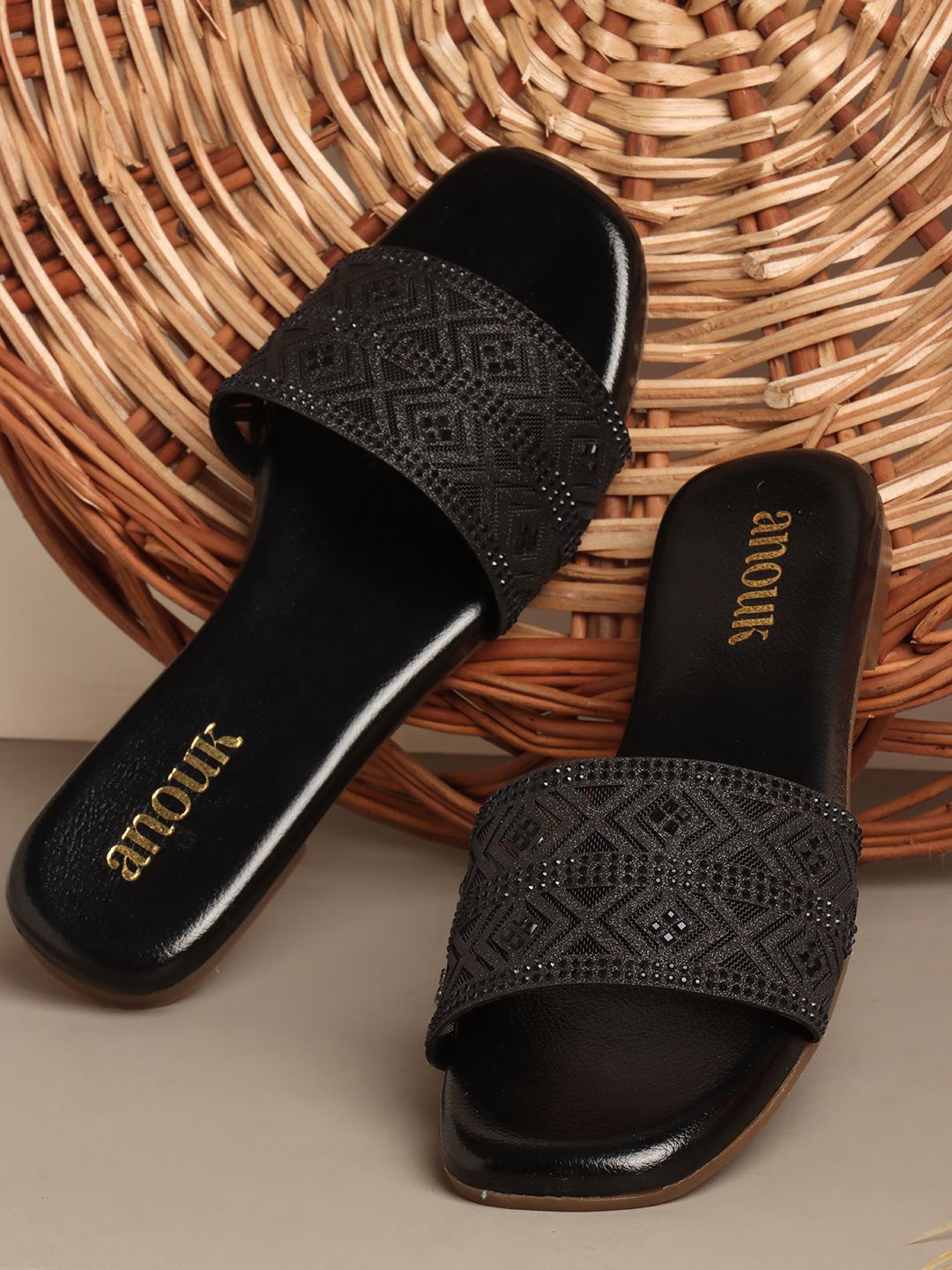 

Anouk Women Embellished Open Toe Flats, Black