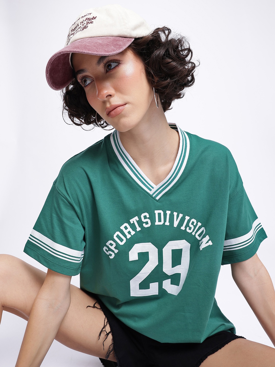 

DressBerry Dapper Design Varsity Print Oversized T-shirt, Green