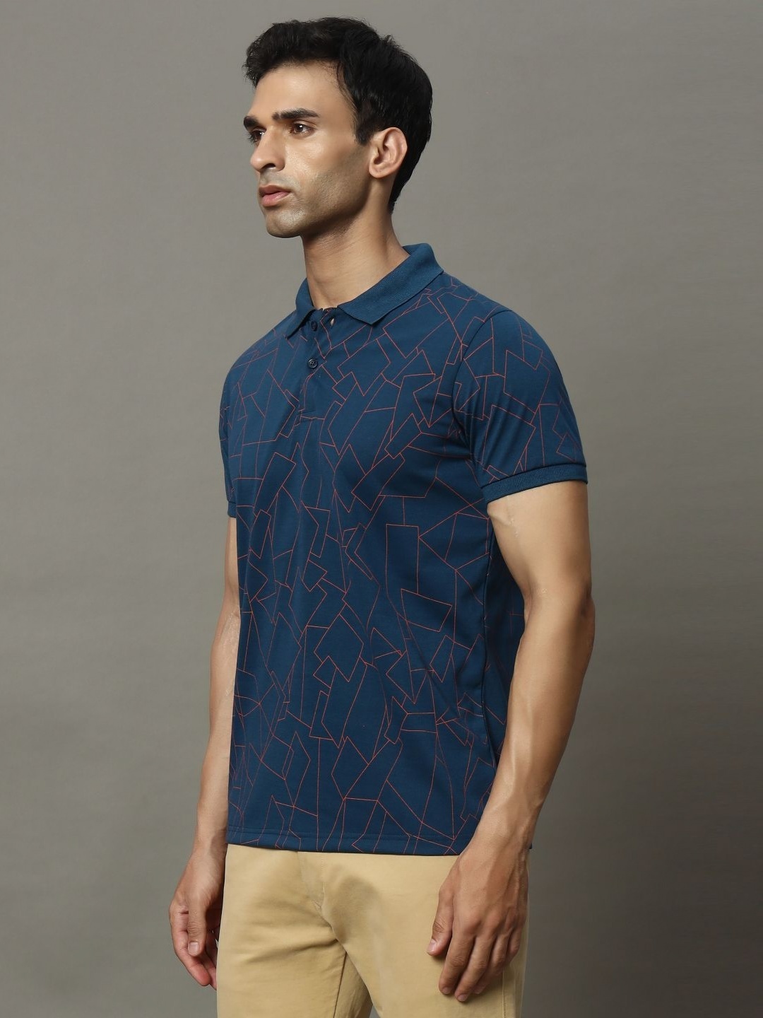 

OGEN Men Printed Polo Collar Pockets T-shirt, Blue