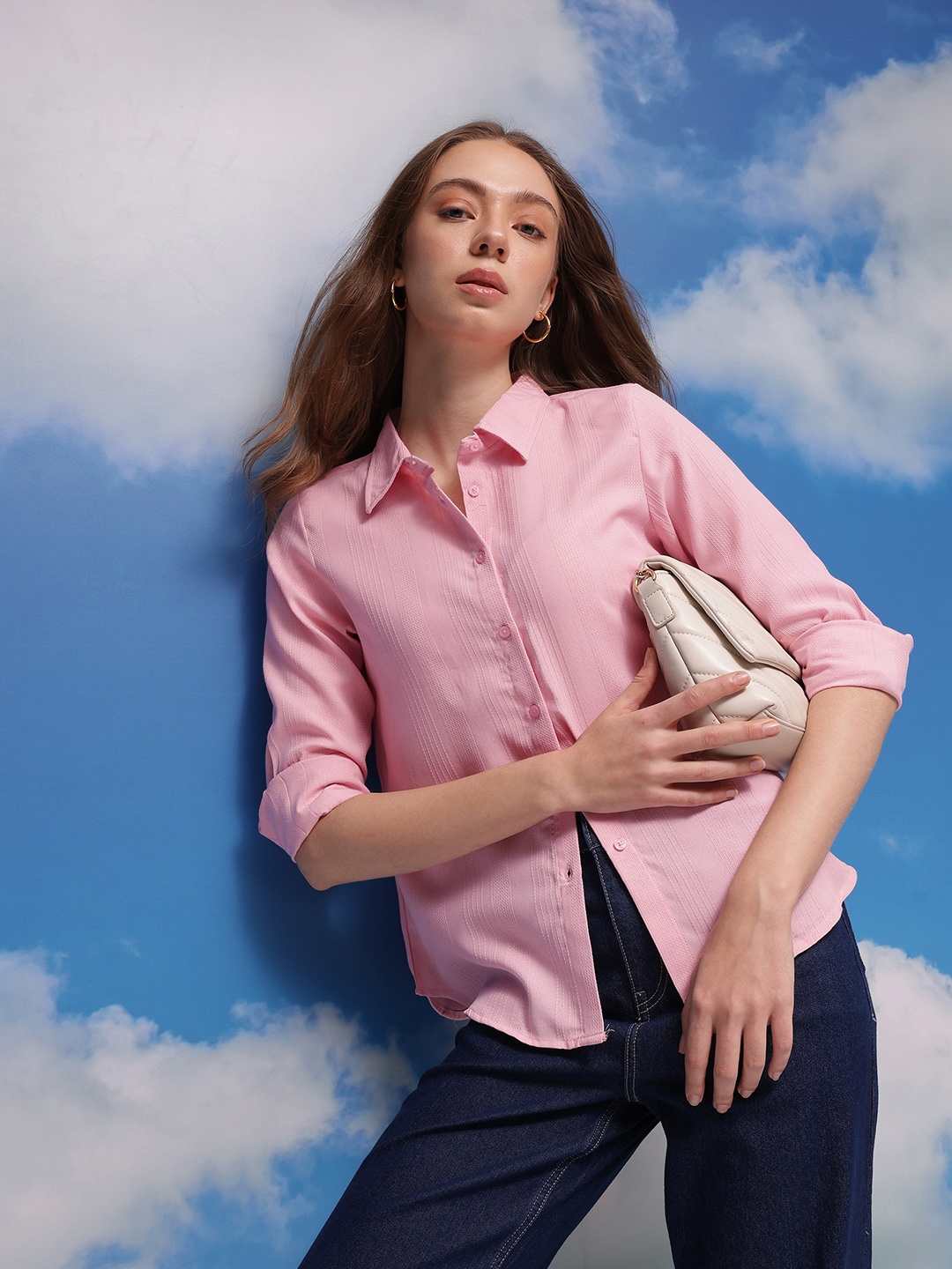 

CORSICA Self Striped Casual Shirt, Pink