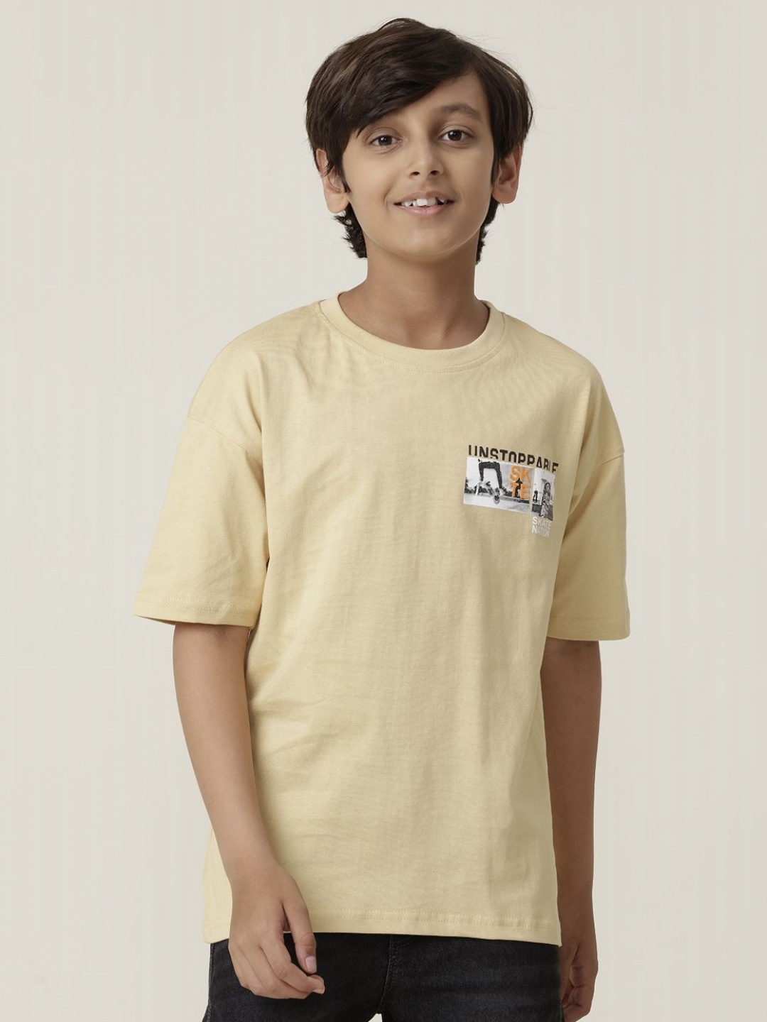 

UNDER FOURTEEN ONLY Boys Applique T-shirt, Beige