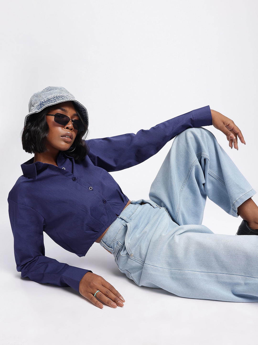 

DressBerry Minimalist Majesty Boxy Crop Shirt, Blue