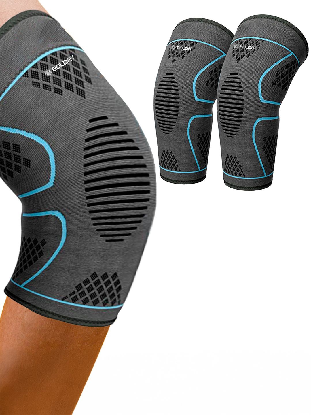 

BOLDFIT Knee Sleeve Curv Blue Black Extra Large, Grey