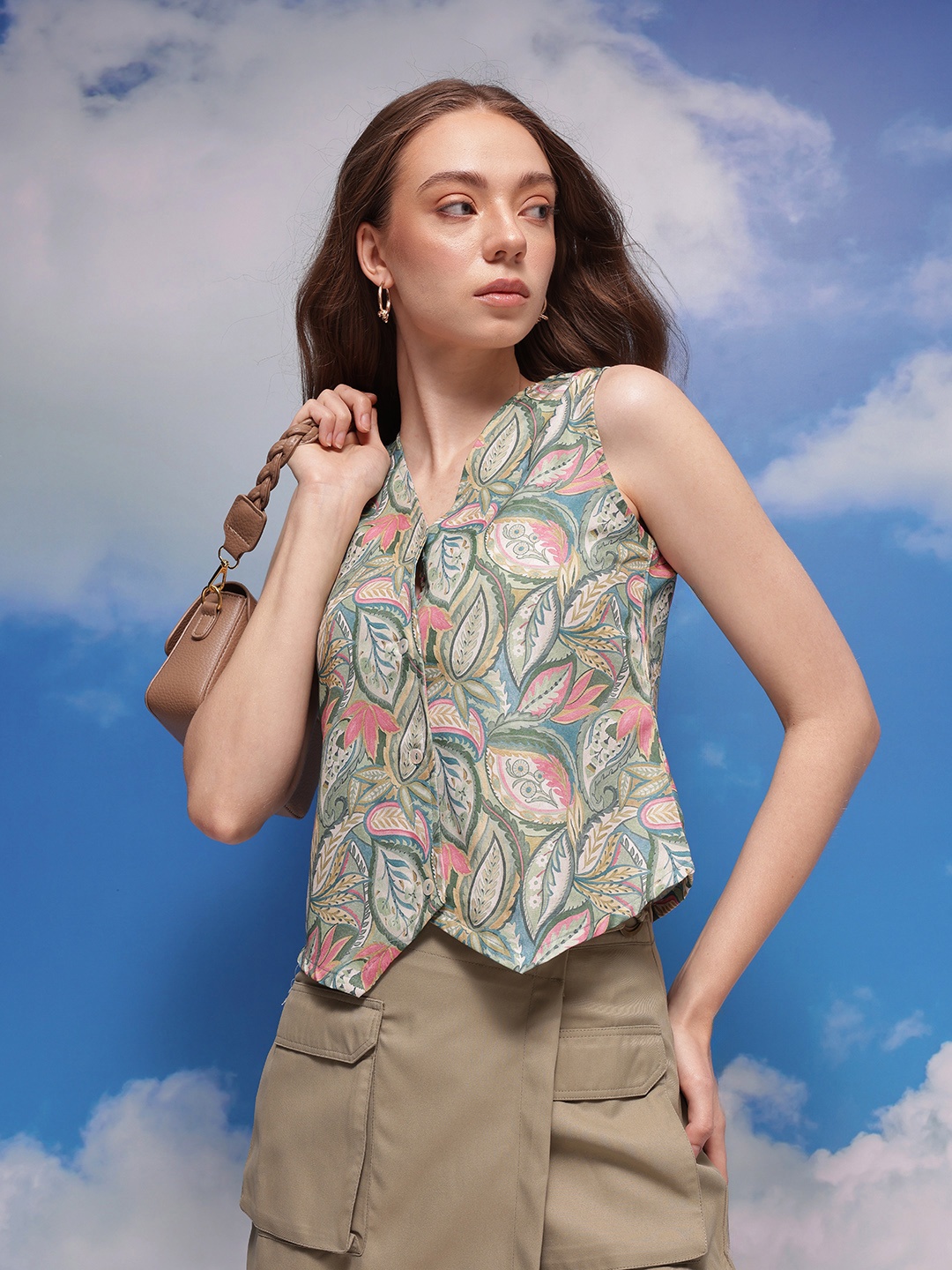 

CORSICA Indie Floral Print Vest Top, Green