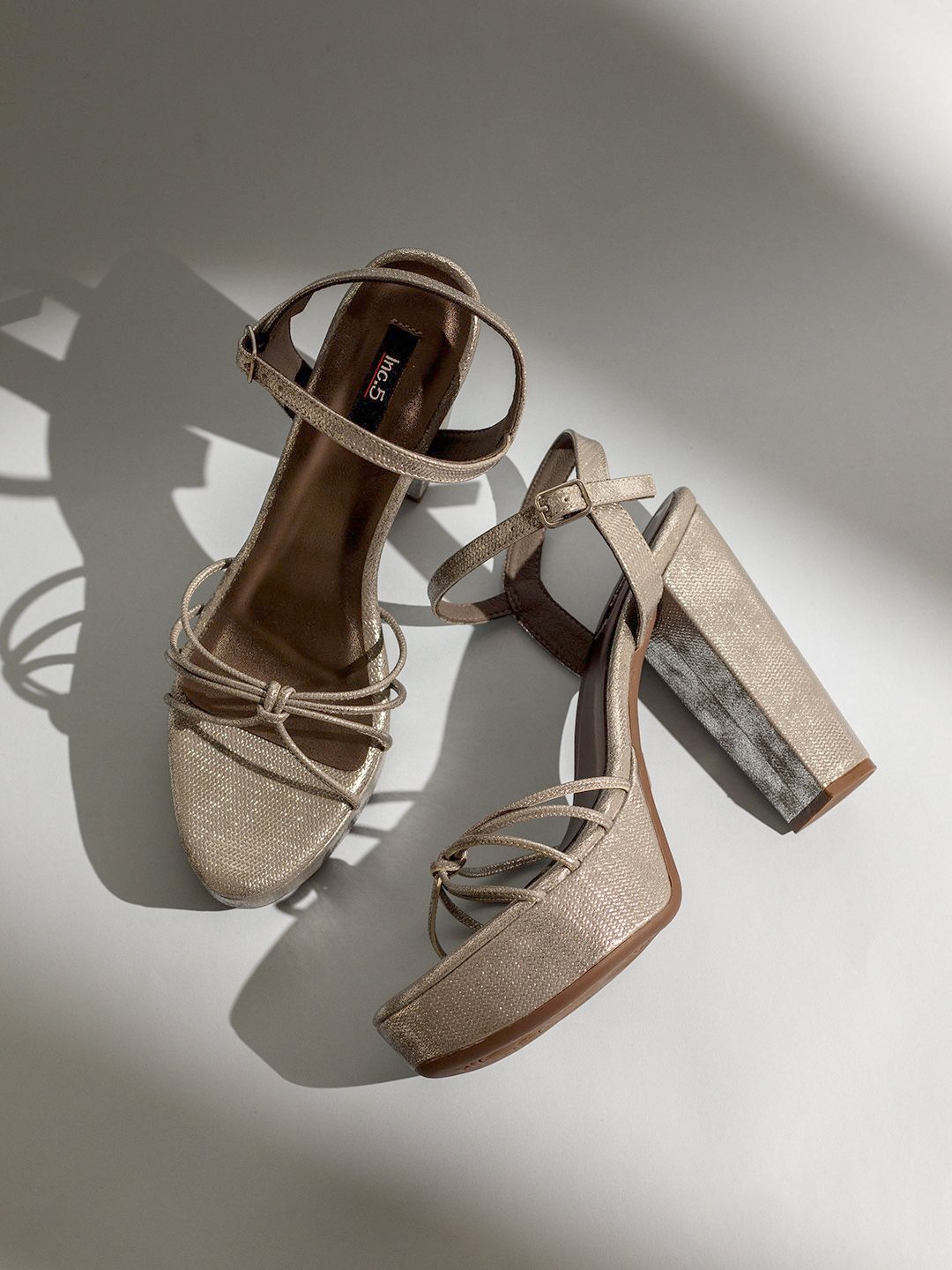 

Inc 5 Striped Party High-Top Block Sandals with Bows, Gold