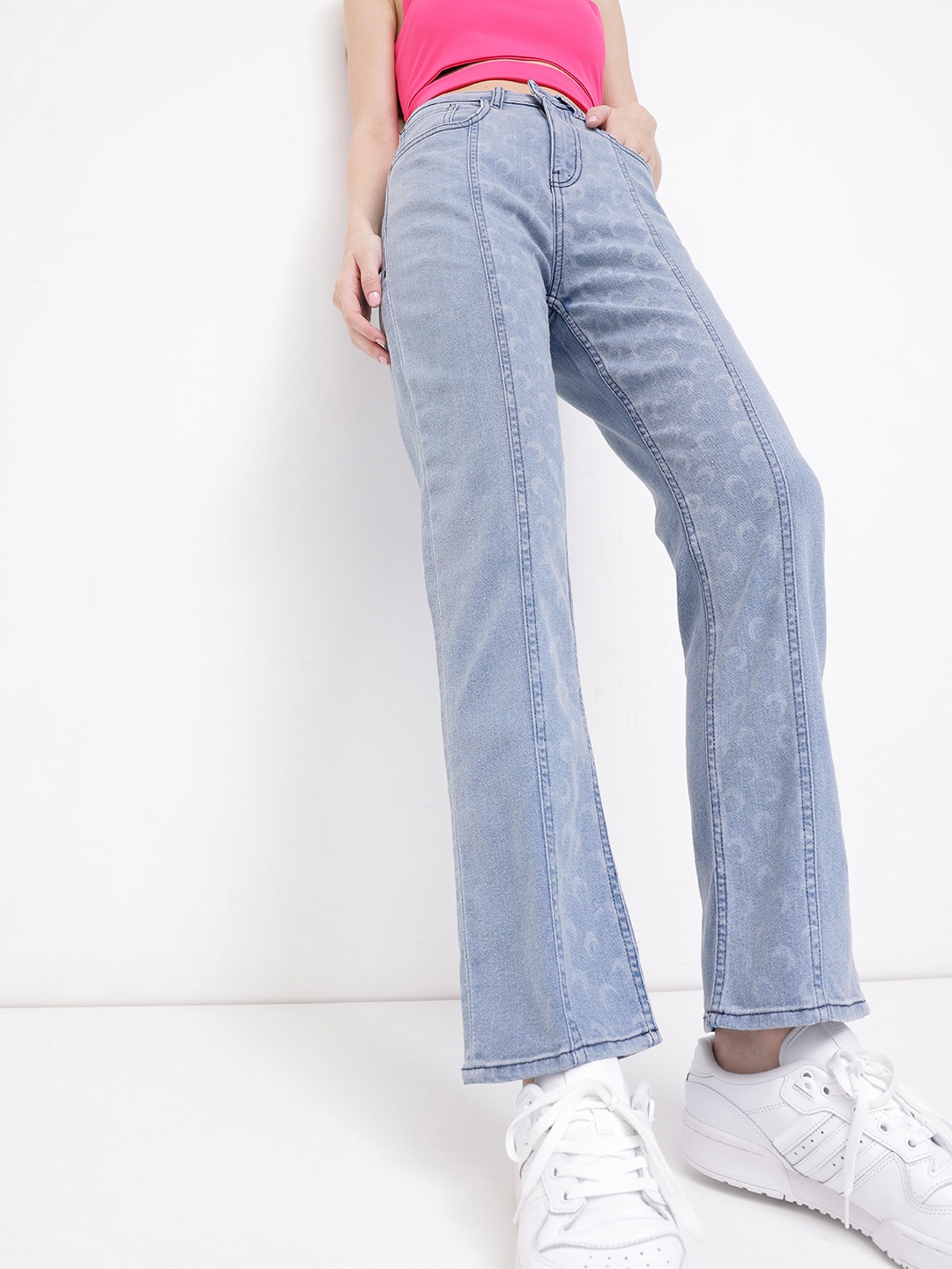 

DressBerry To The Moon & Back Paneled Straight Fit Jeans, Blue