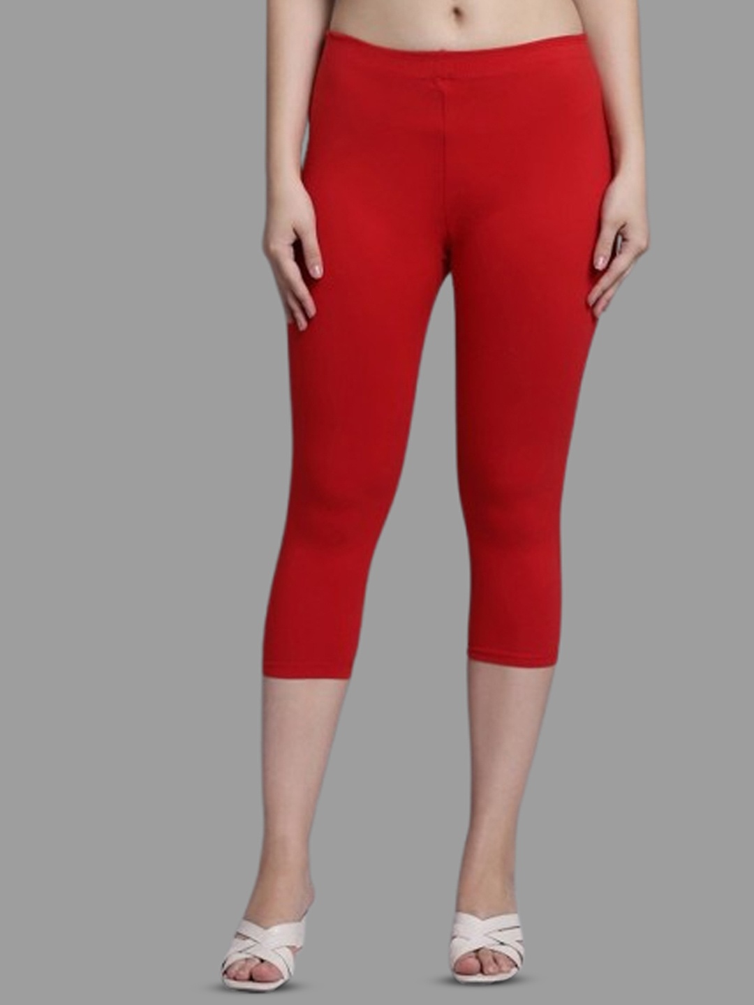 

Trend Level Mid Rise Three-Fourth Length Leggings, Red