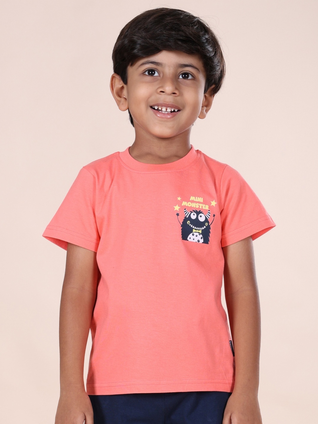

KiddoPanti Boys Printed Applique T-shirt, Coral