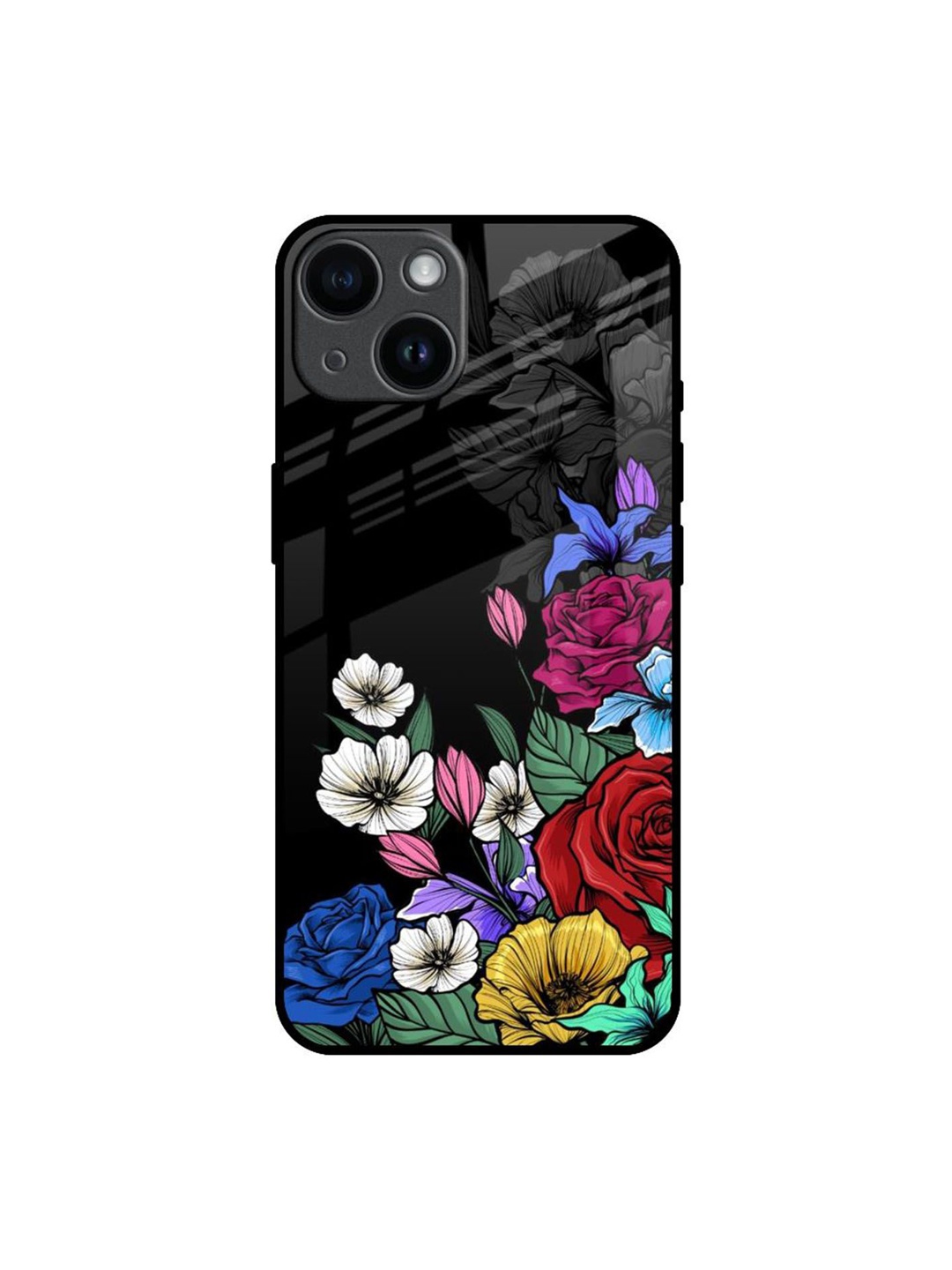 

QRIOH Floral Printed iPhone 14 Back Case Mobile Accessories, Black