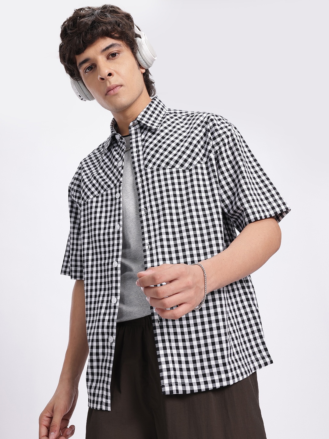 

glitchez Classic Gingham Checks Relaxed Fit Casual Shirt, White