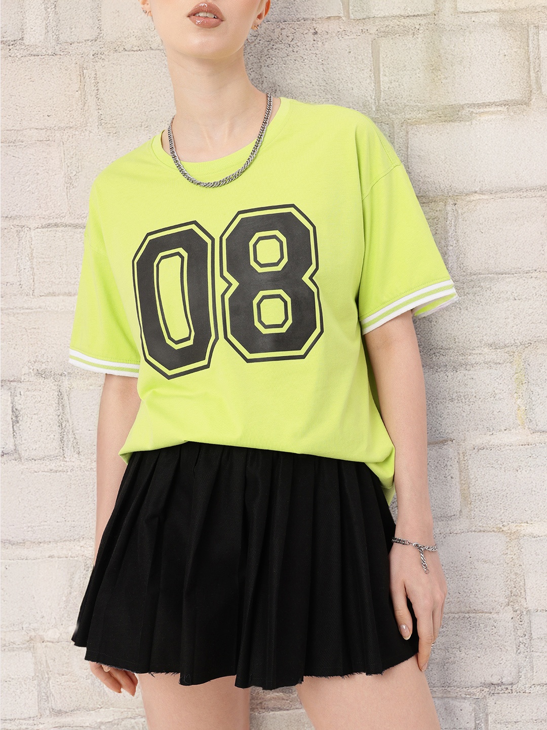 

DressBerry Varsity Cool Printed Oversized T-shirt, Fluorescent green