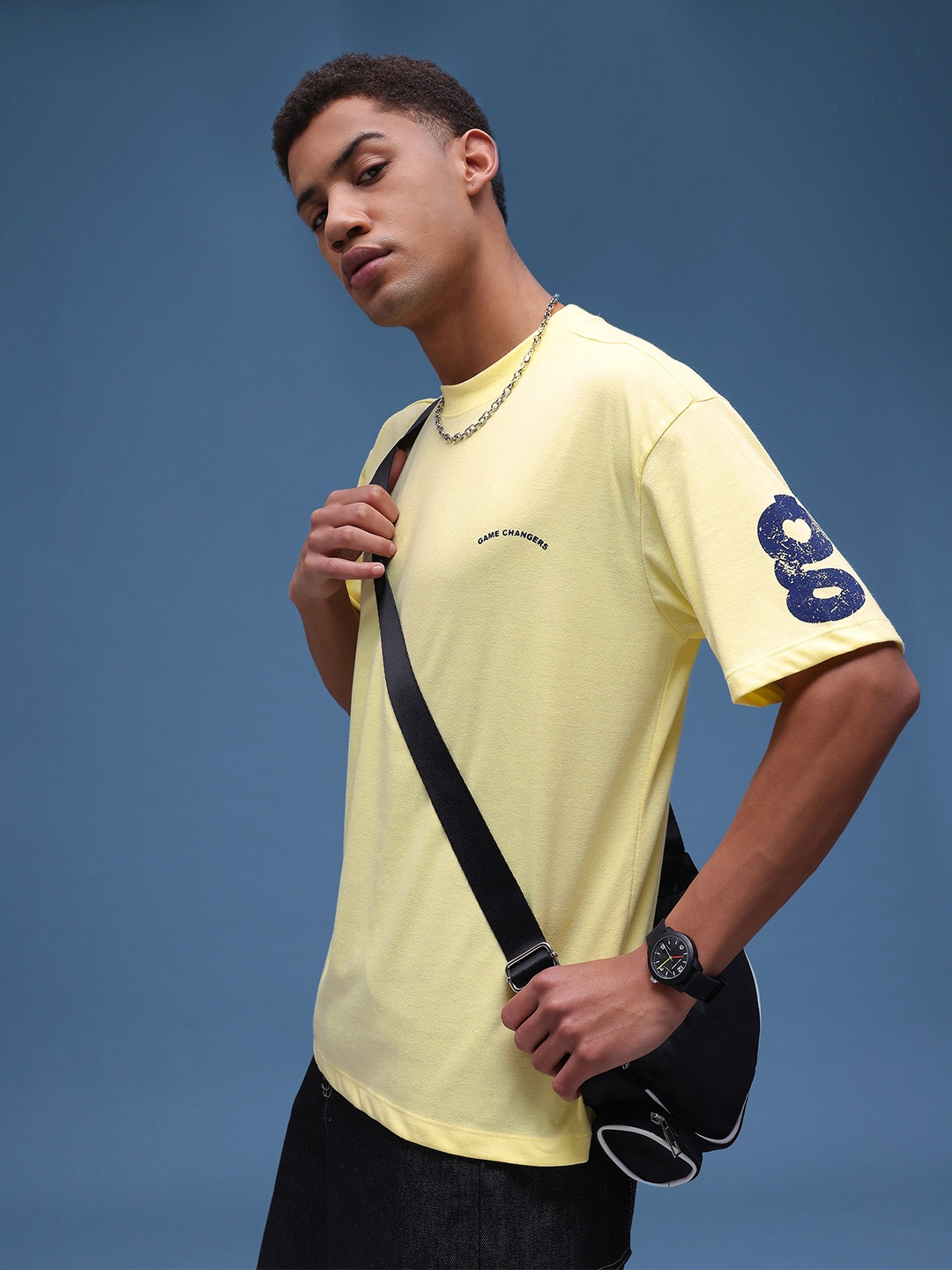 

glitchez Rule Breaker Oversized Fit Printed T-shirt, Yellow