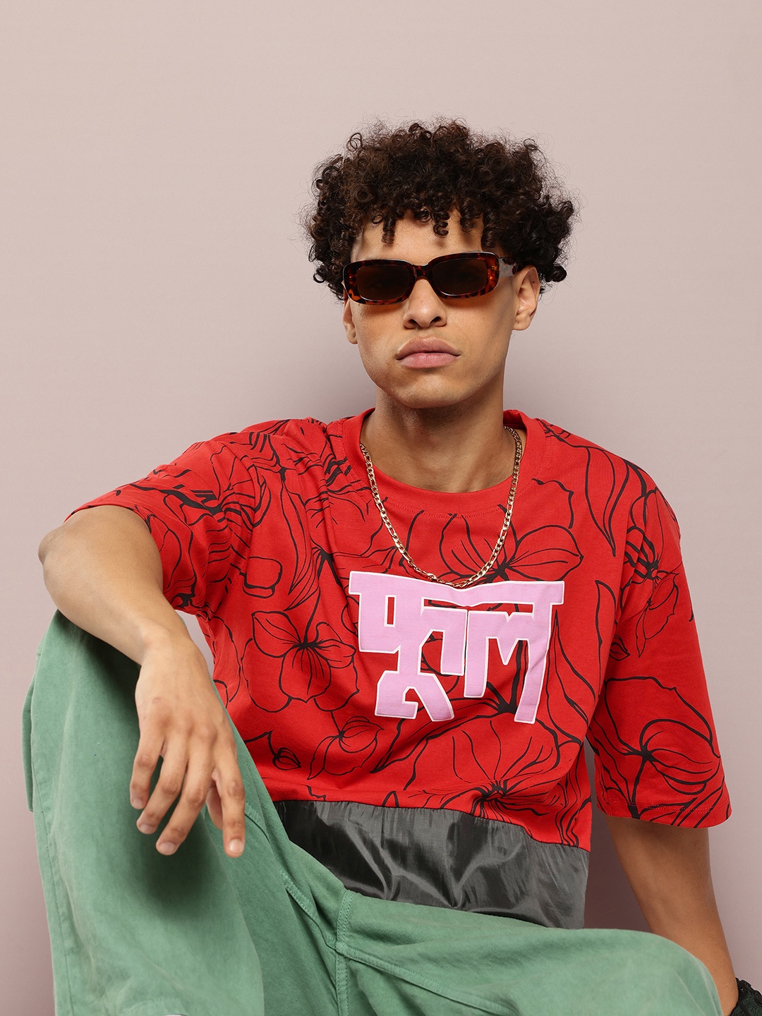 

Kook N Keech Men Printed Pure Cotton Oversized T-shirt, Red