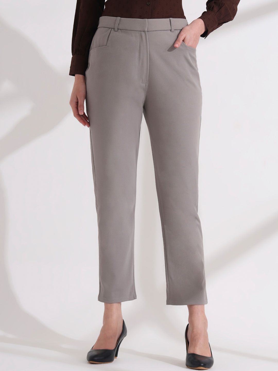 

FITHUB Women High-Rise Wrinkle Free Trousers, Grey