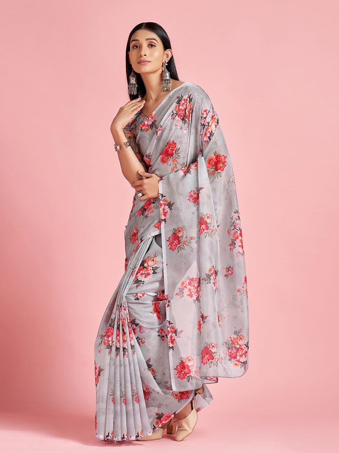 

Anouk Rustic Floral Organza Saree, Grey