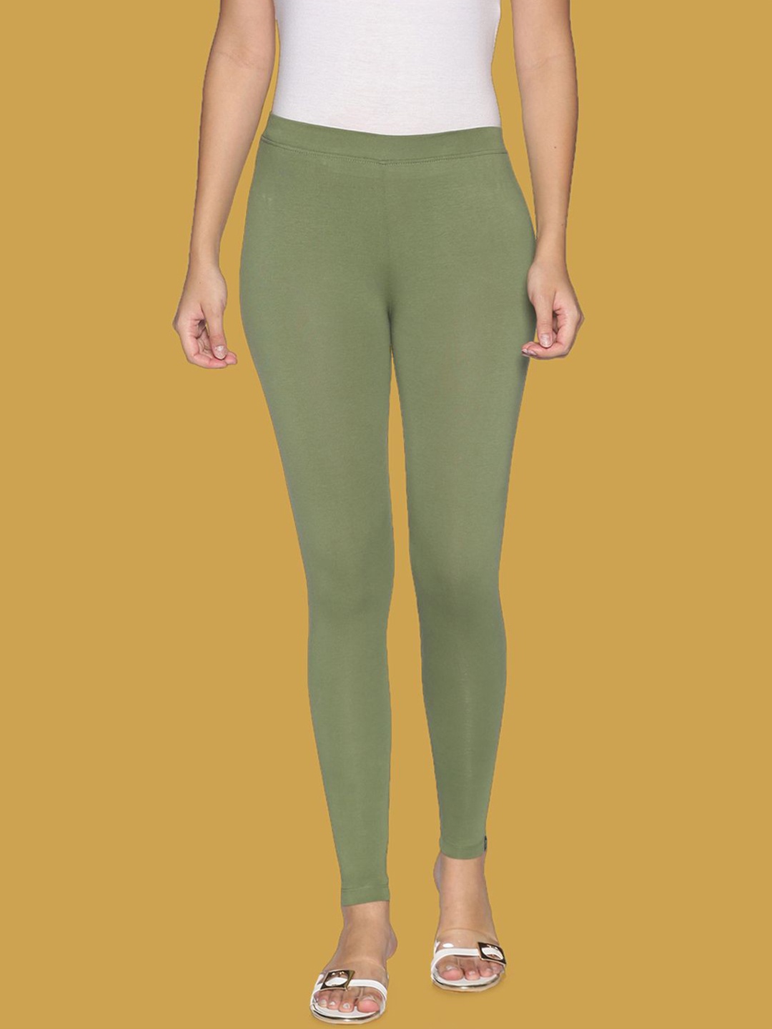 

TWIN BIRDS Women Cotton Blend Solid Cactus Ankle Length Legging, Olive