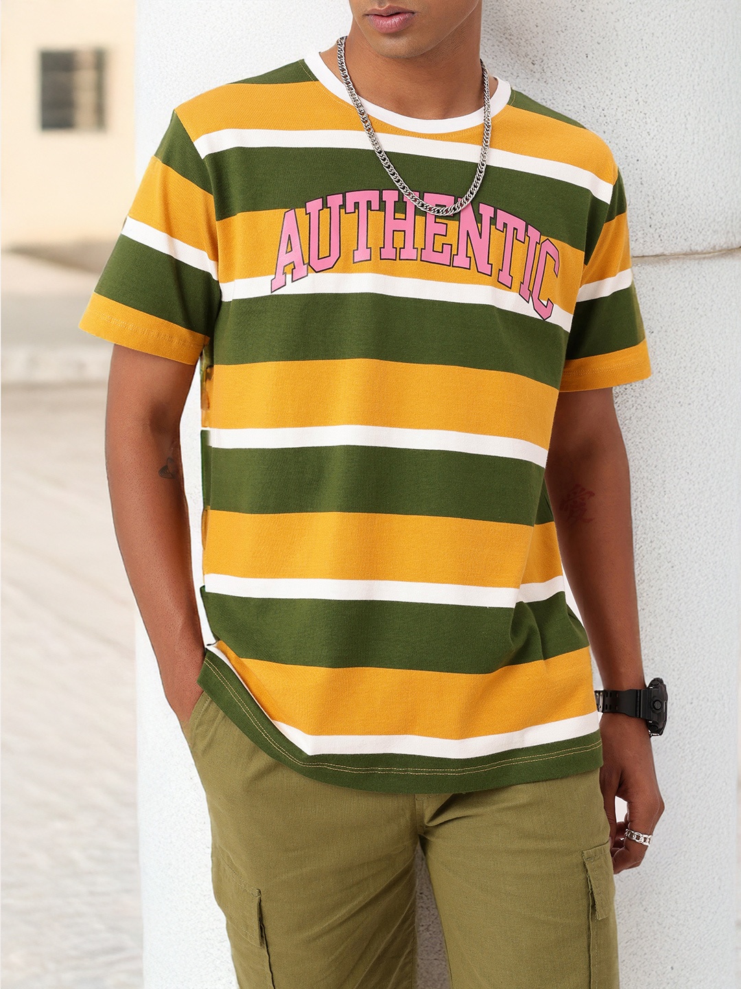 

Kook N Keech Urban Lined Authentic Relaxed Fit T-shirt, Yellow