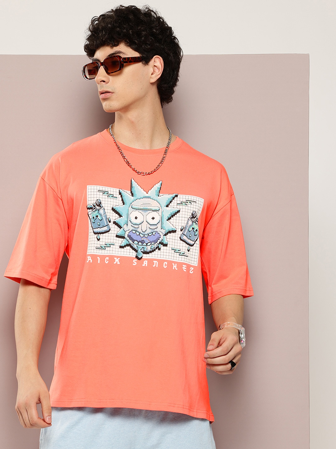 

Kook N Keech Men Printed Pure Cotton Oversized T-shirt, Peach