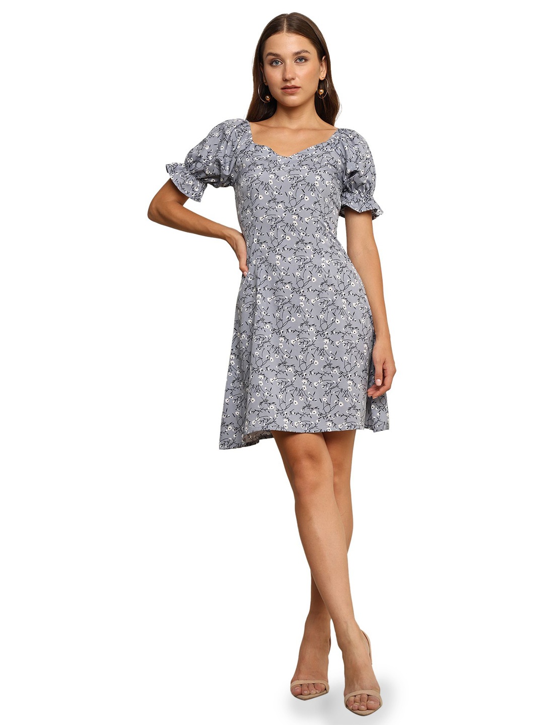 

JC JUMMY COUTURE Floral A-Line Mini Dress, Grey